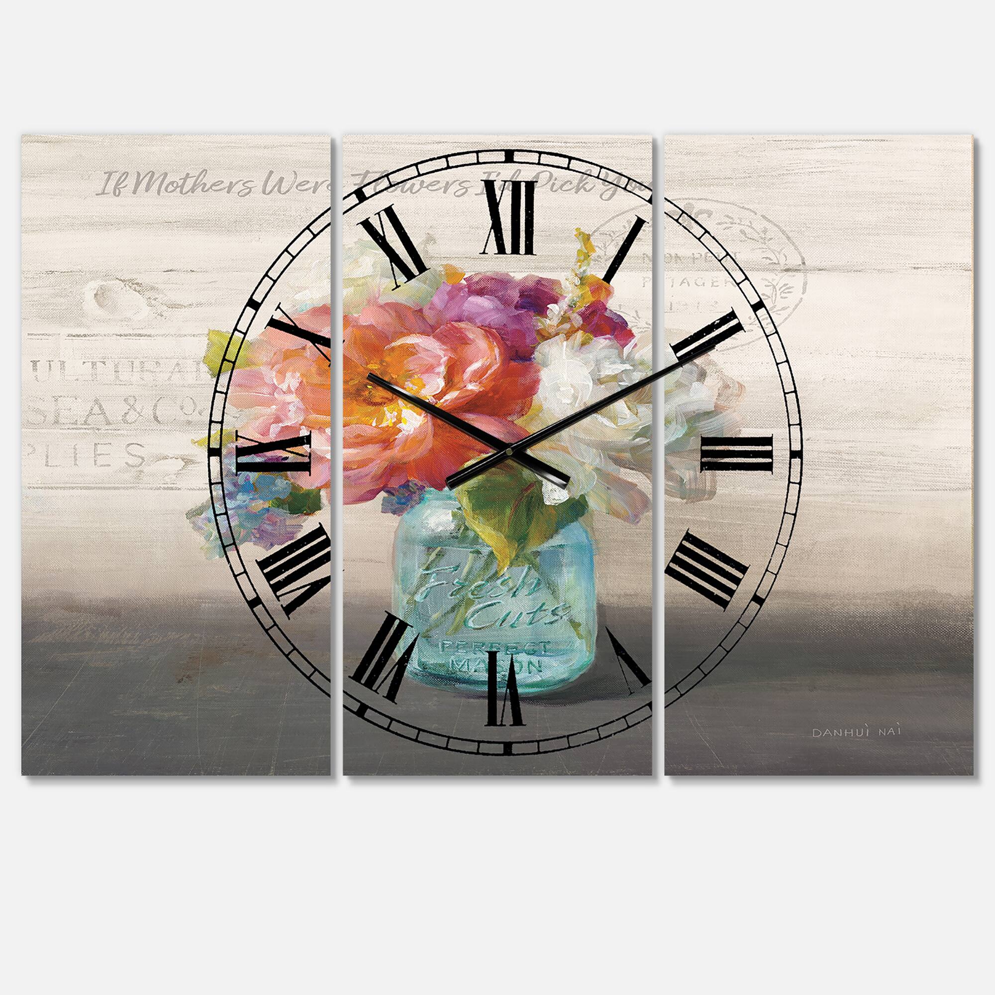 Designart 'French Cottage Bouquet I Mothers Farmhouse Multipanel Wall Clock