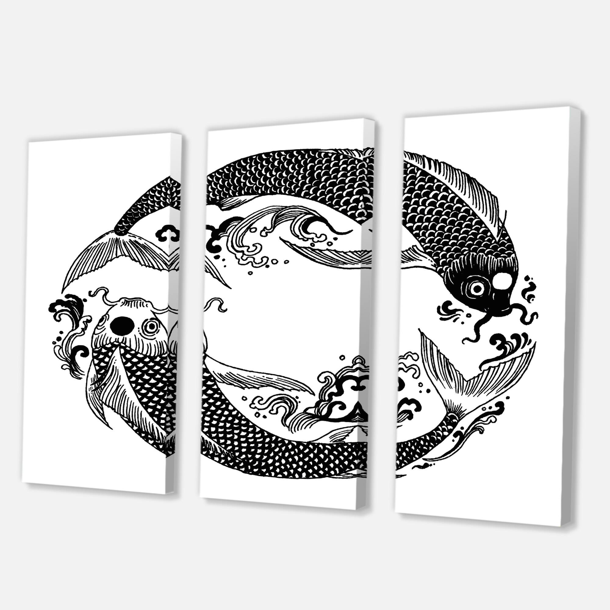 Designart - Chinese Koi Fish In Chinoiserie Style III - Nautical &#x26; Coastal Canvas Wall Art Print