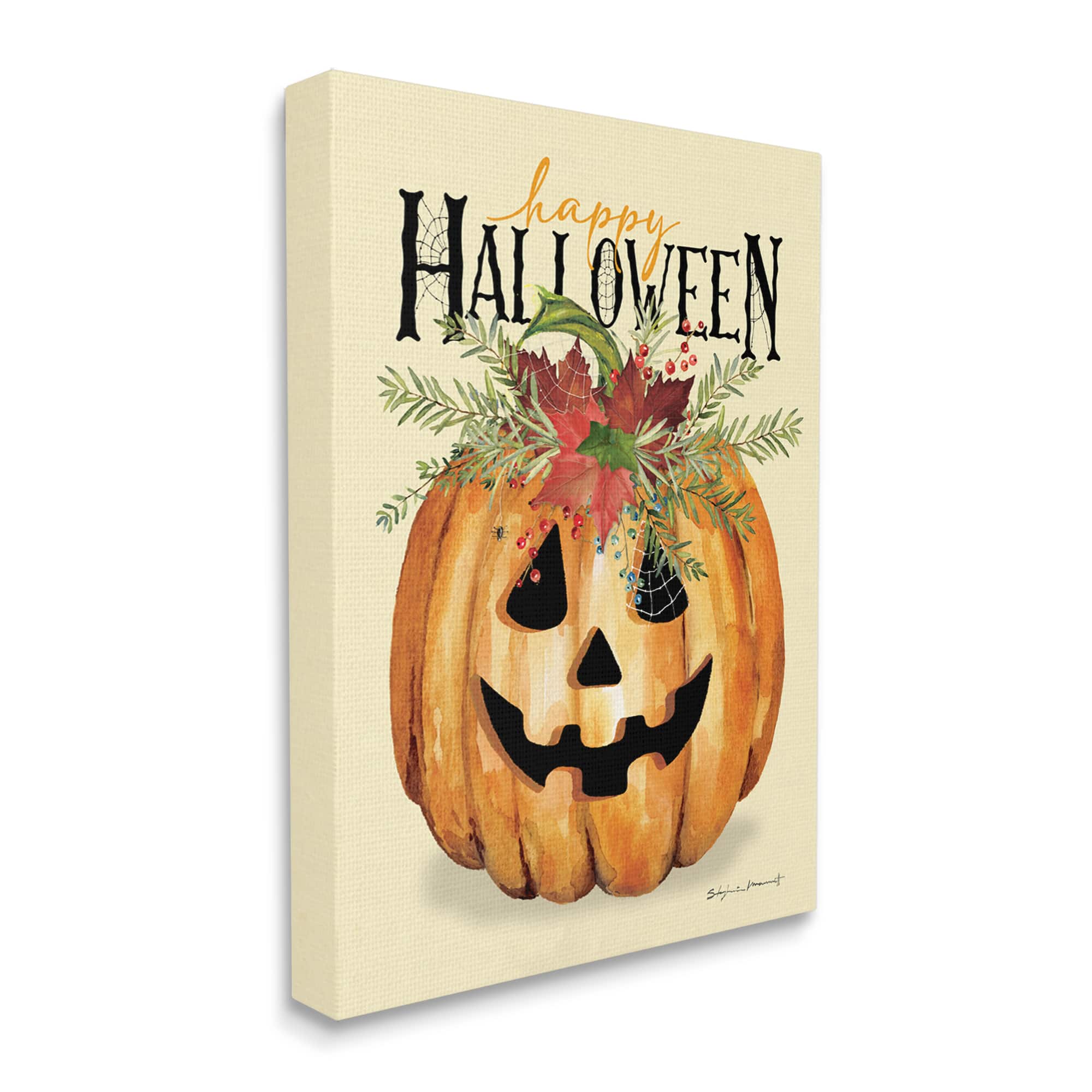 Stupell Industries Happy Halloween Jack-o-Lantern Canvas Wall Art