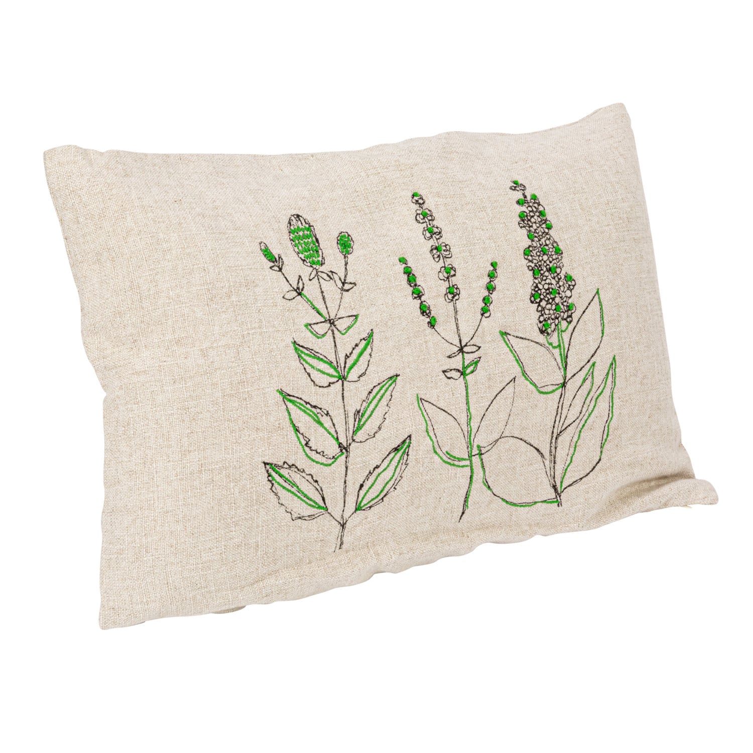 Hello Honey® Hand-Embroidered Botanicals Linen Blend Lumbar Pillow with Kantha Stitch & Flanged Edge