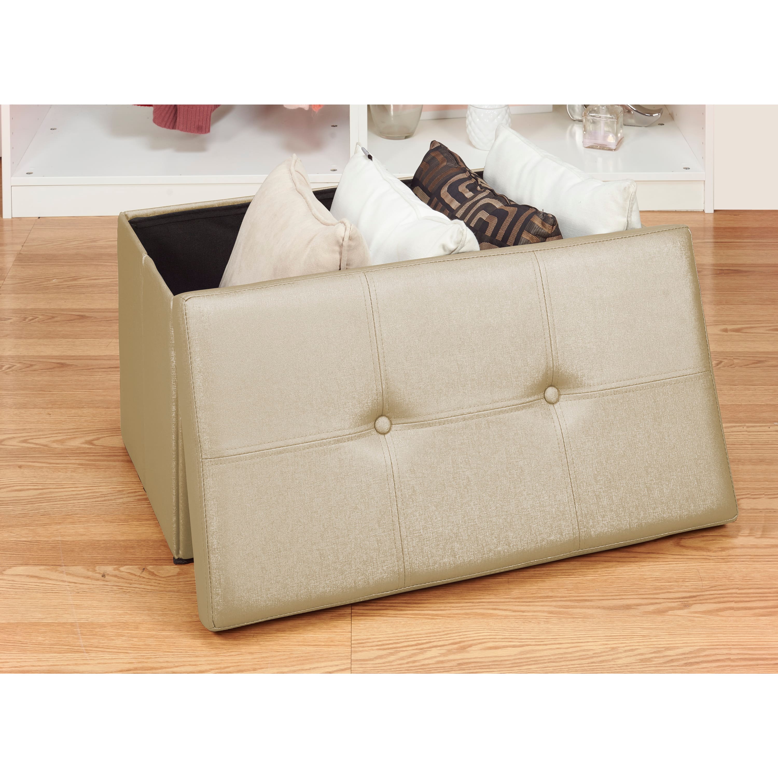 Simplify Metallic Gold Faux Leather Double Folding Storage Ottoman