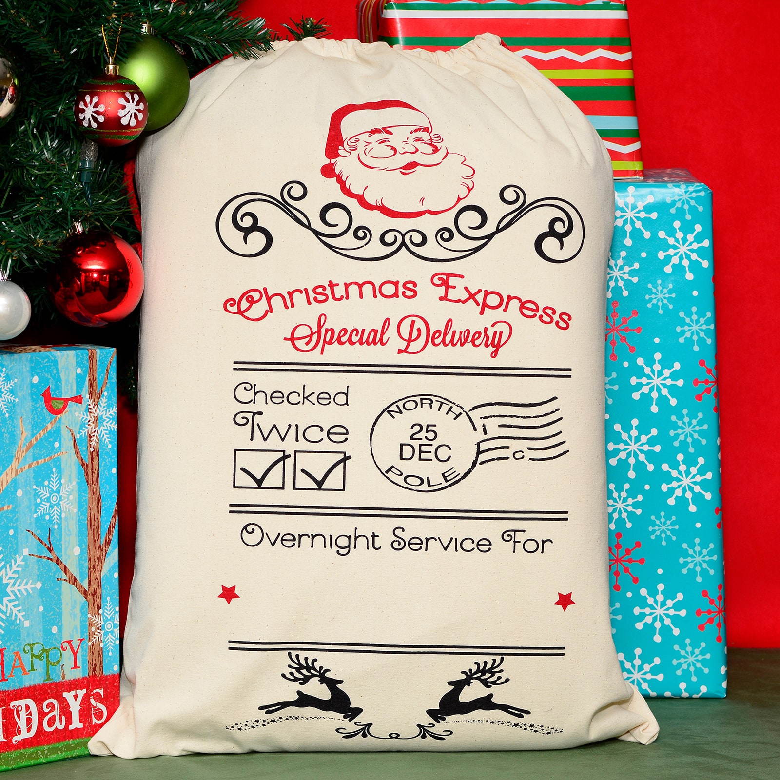 Personality Case&#x2122; 19&#x22; x 26&#x22; Chris Express Cotton Christmas Drawstring Bag