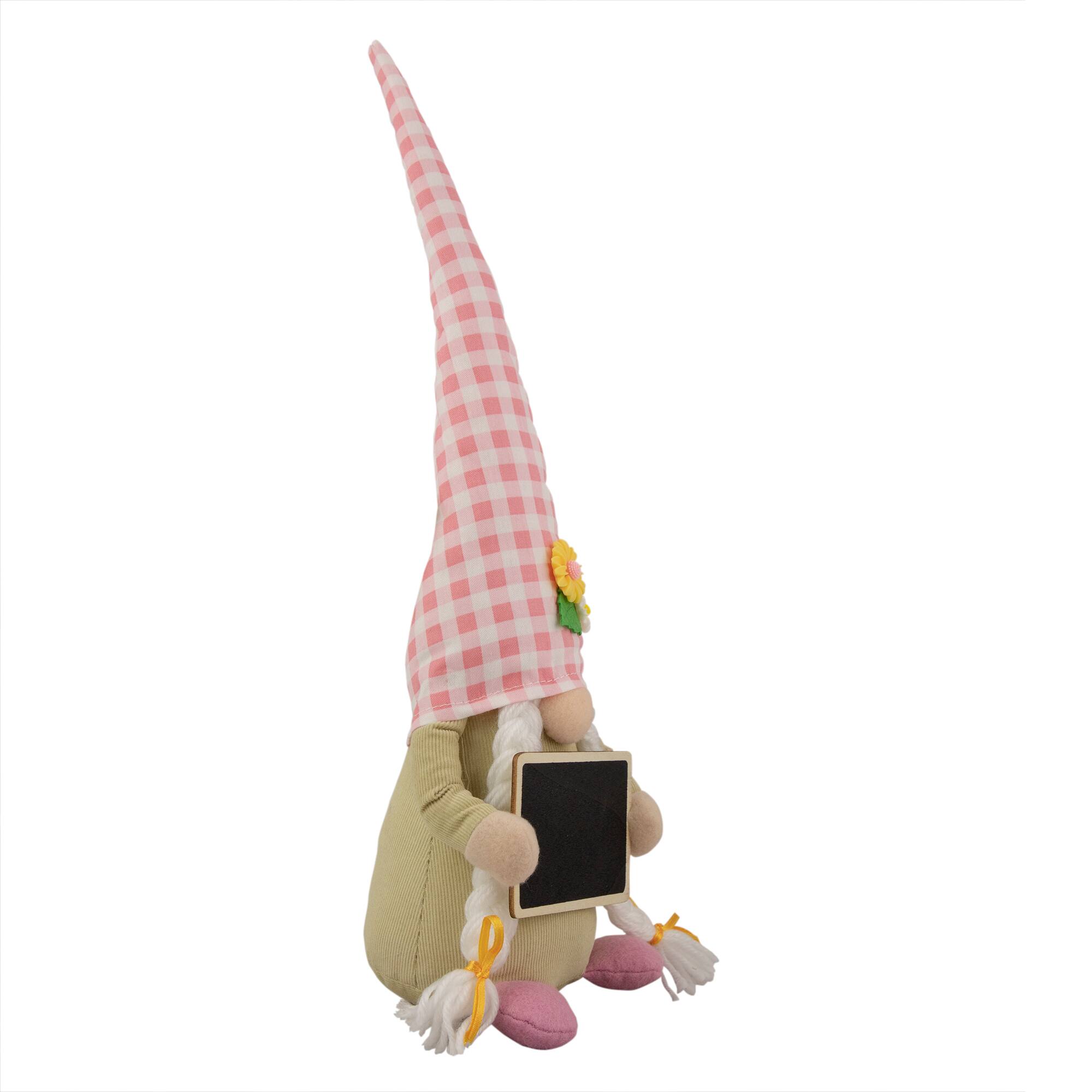 16&#x22; Pink Gingham Plaid Springtime Gnome with Chalkboard