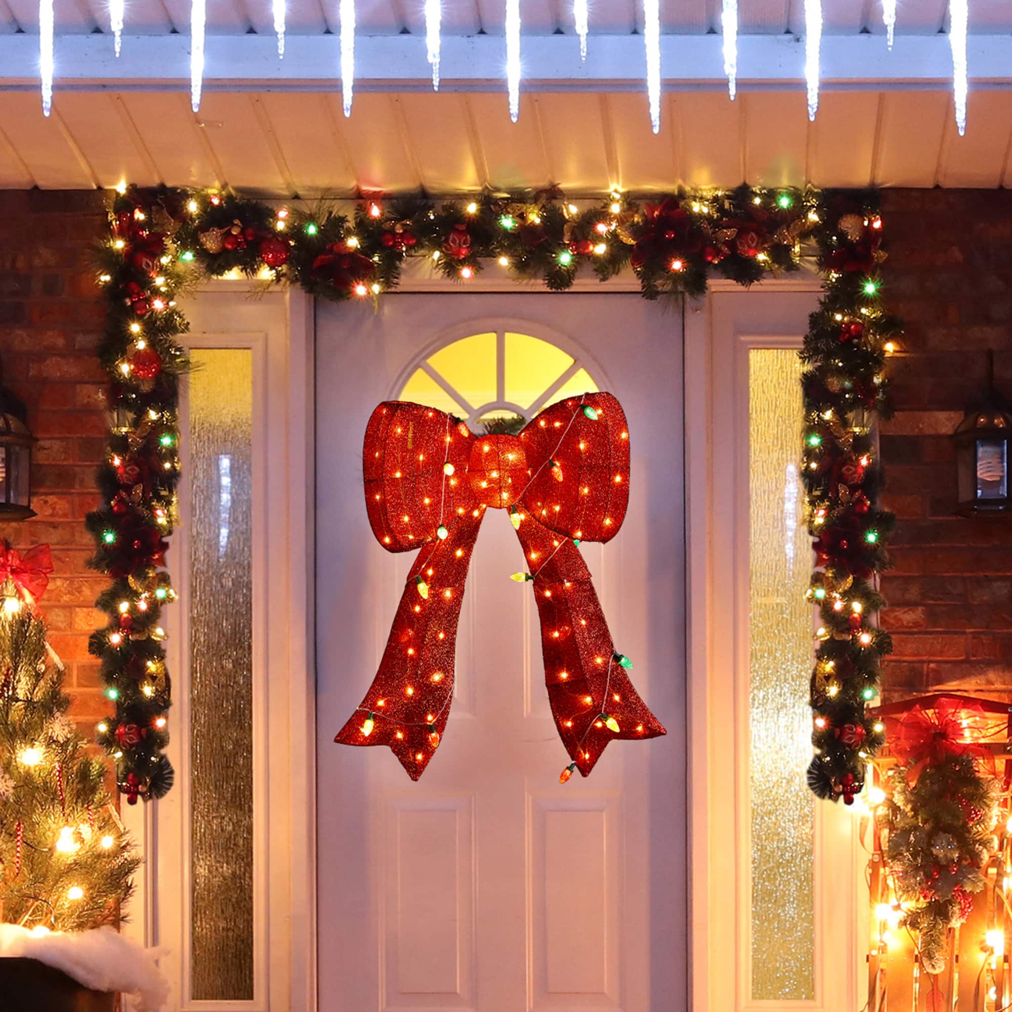 Glitzhome&#xAE; 35.75&#x22;H Lighted Christmas 3D Fabric Bow Outdoor Decor
