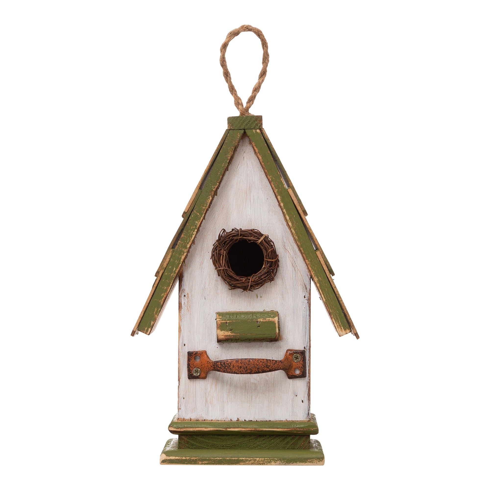 Glitzhome® 11" Hanging Wood Green Roof Garden Decorative Birdhouse
