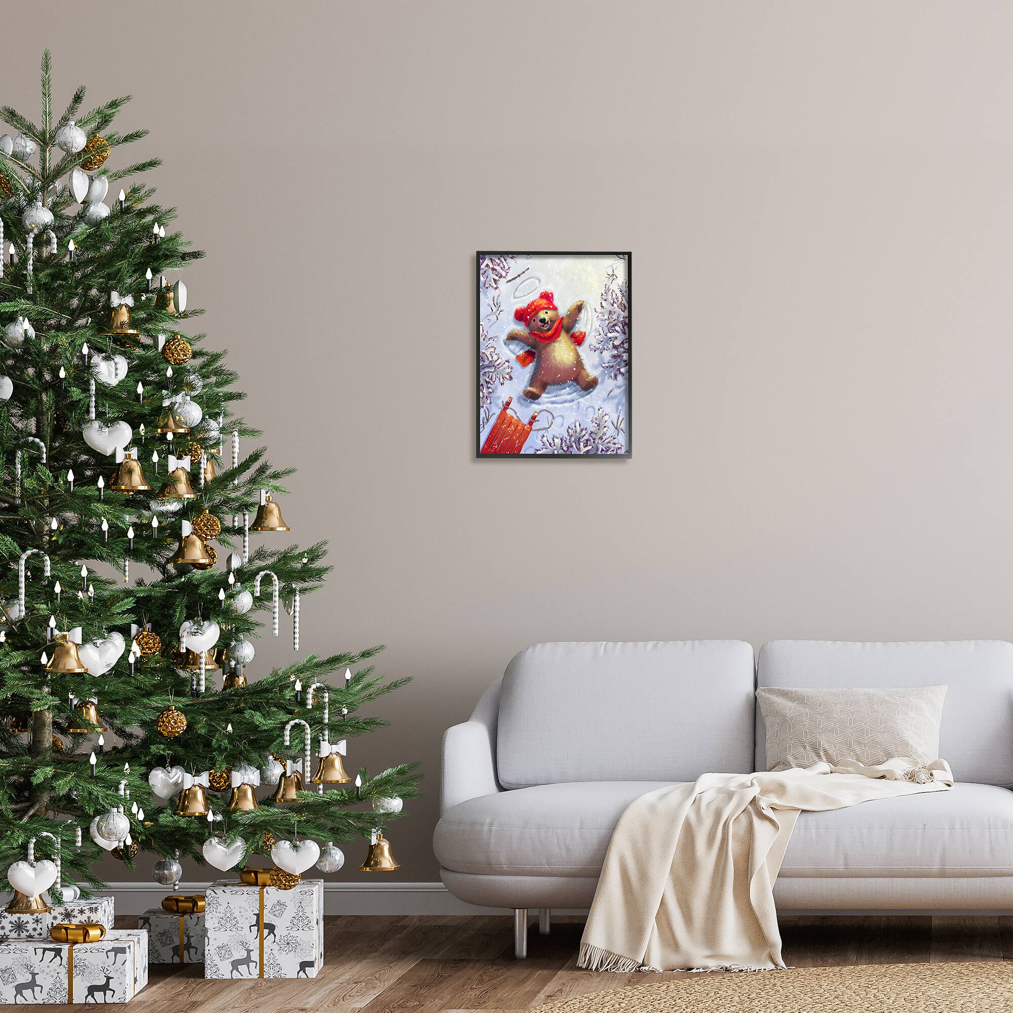 Stupell Industries Bear Cub Snow Angel Sled Framed Giclee Art