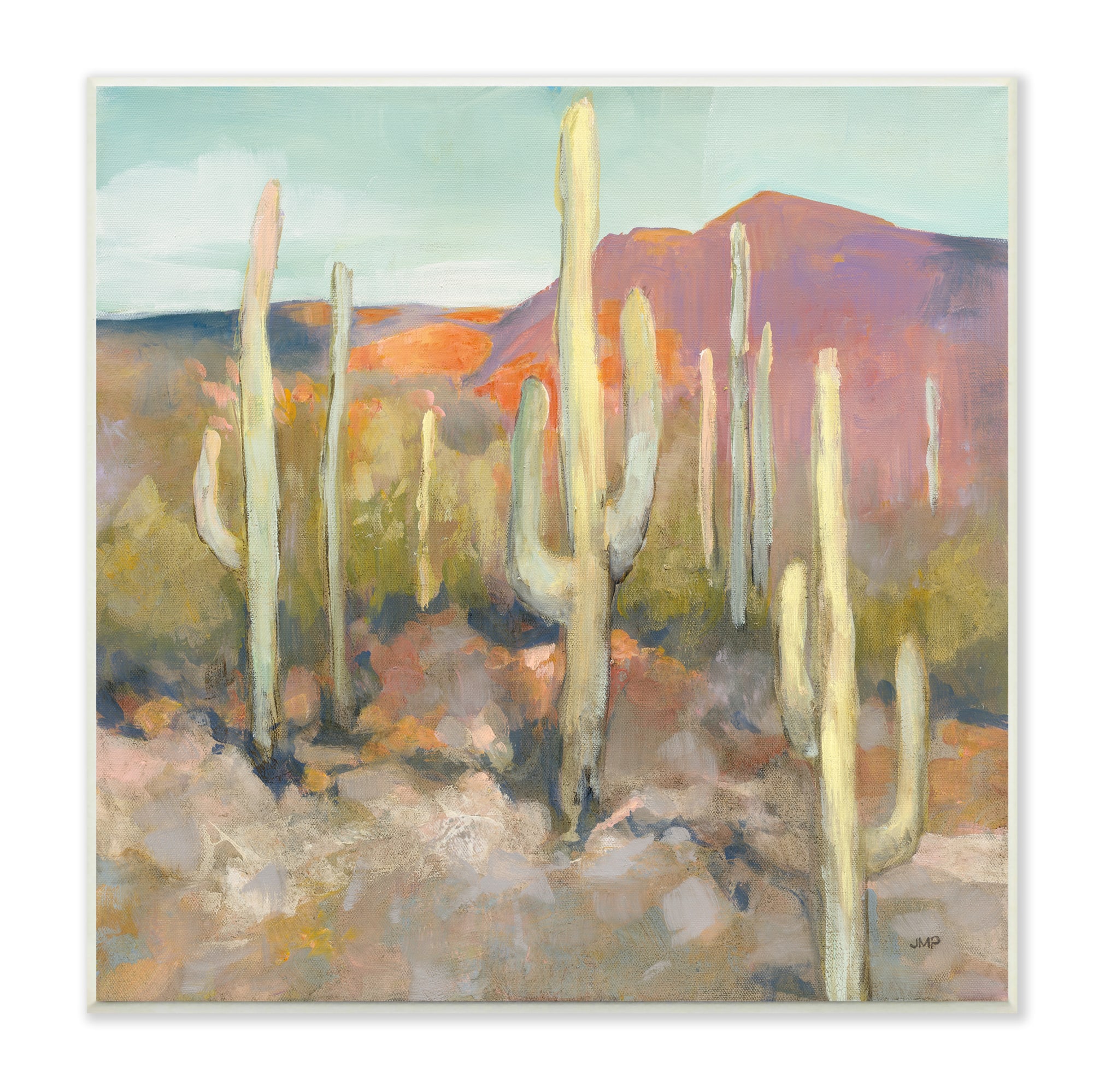 Stupell Industries Cactus Plant Desert Landscape Soft Southwestern Plant Painting Wood Wall Plaque