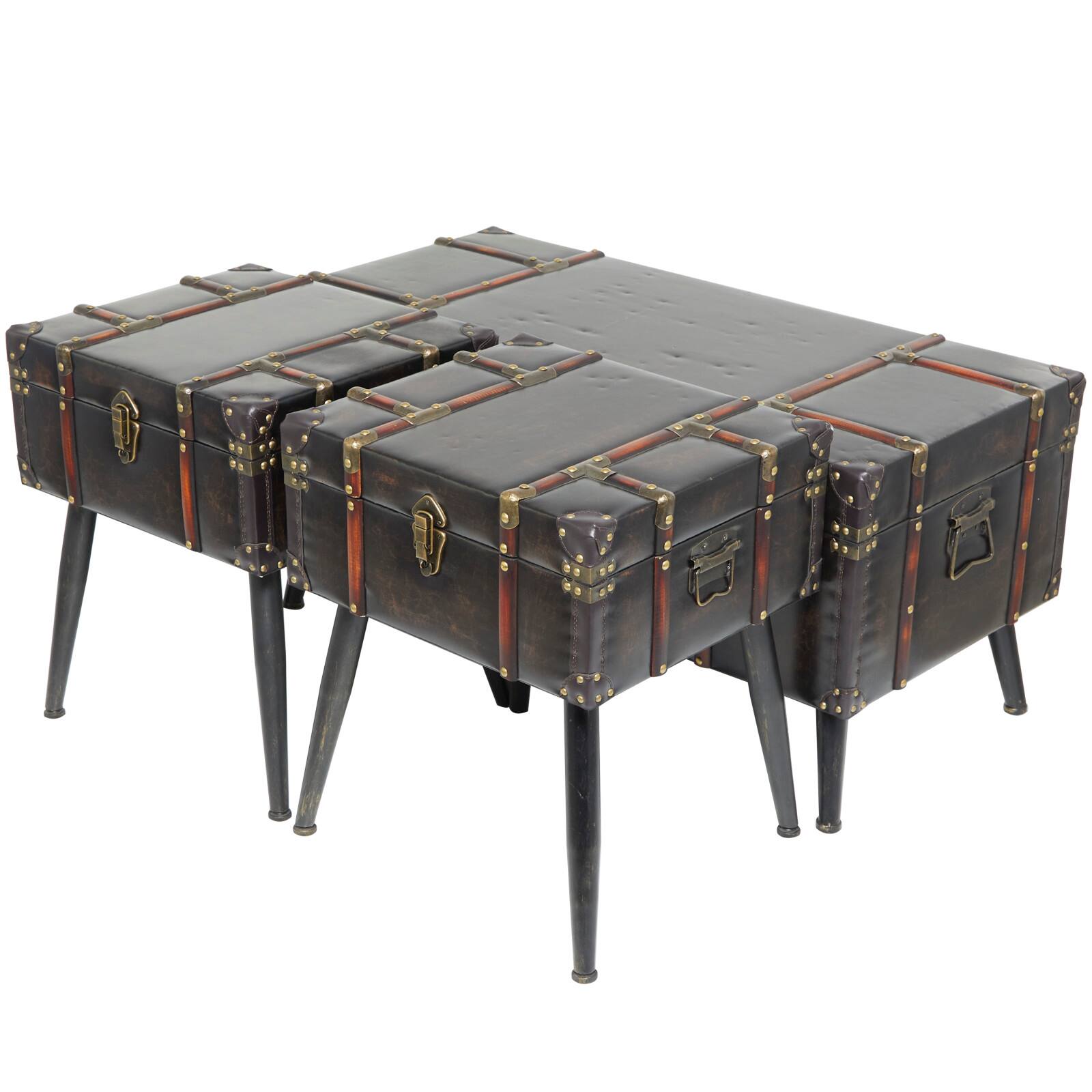 Black Faux Leather Studded Coffee Table Set
