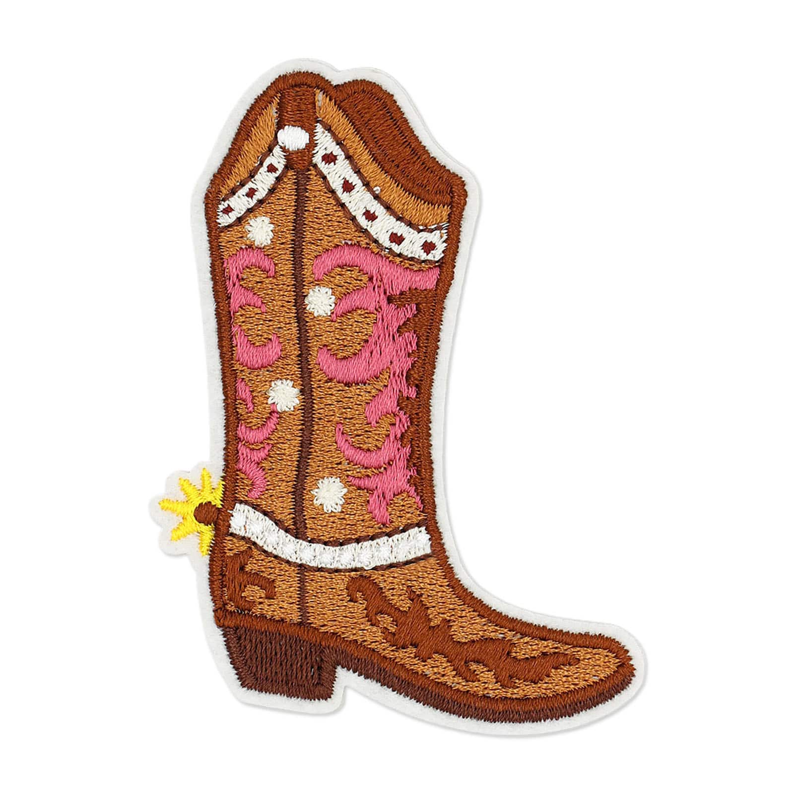 Pink Embroidered Cowboy Boot Iron On &#x26; Adhesive Patch by Make Market&#xAE;