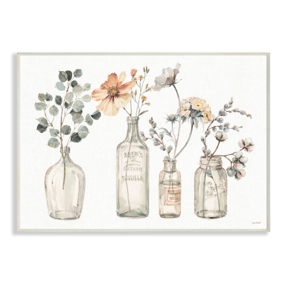 Stupell Industries Antique Floral Bouquets Flowers Glass Jar Painting Wood Wall Plaque
