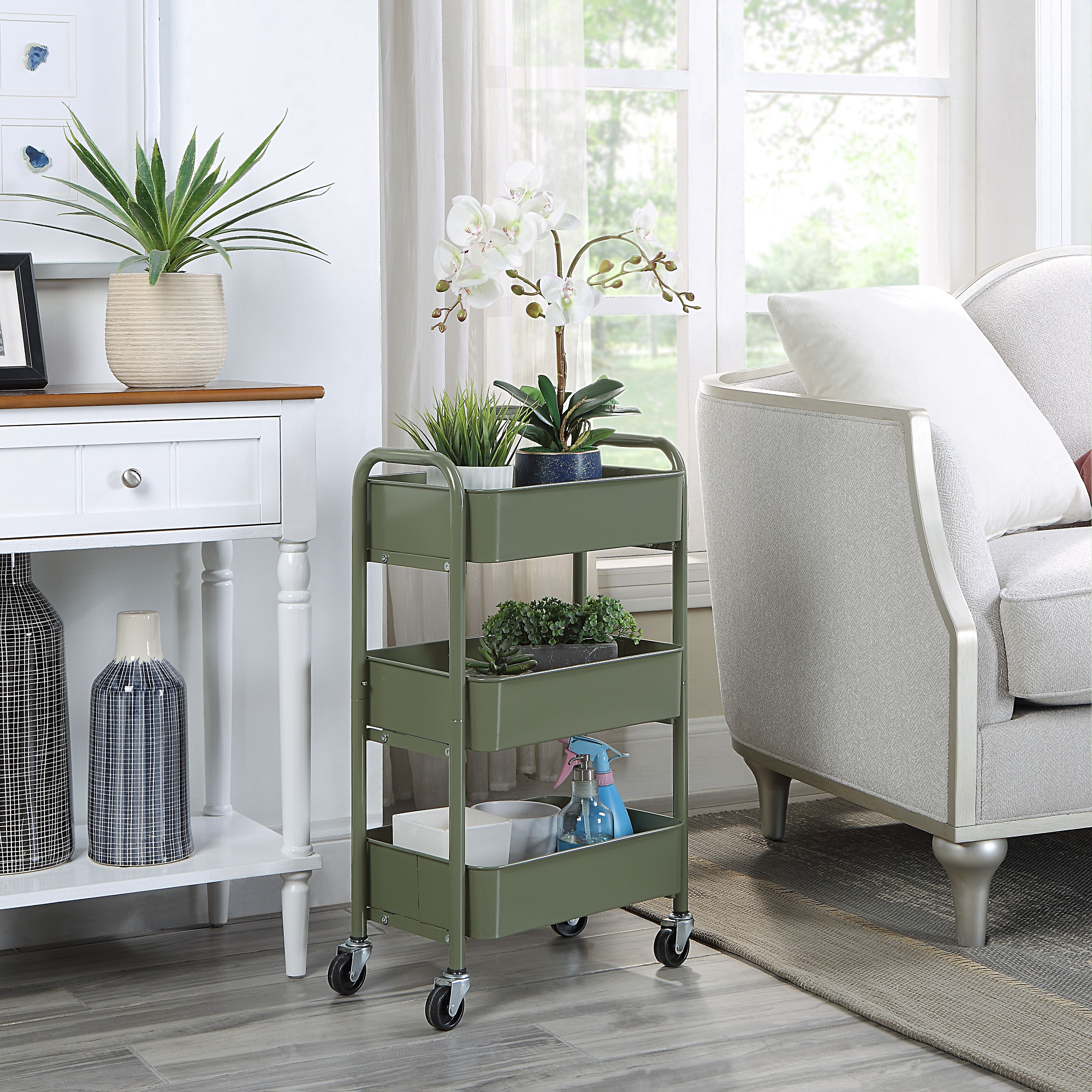 SunnyPoint Compact 3-Tier Metal Rolling Cart