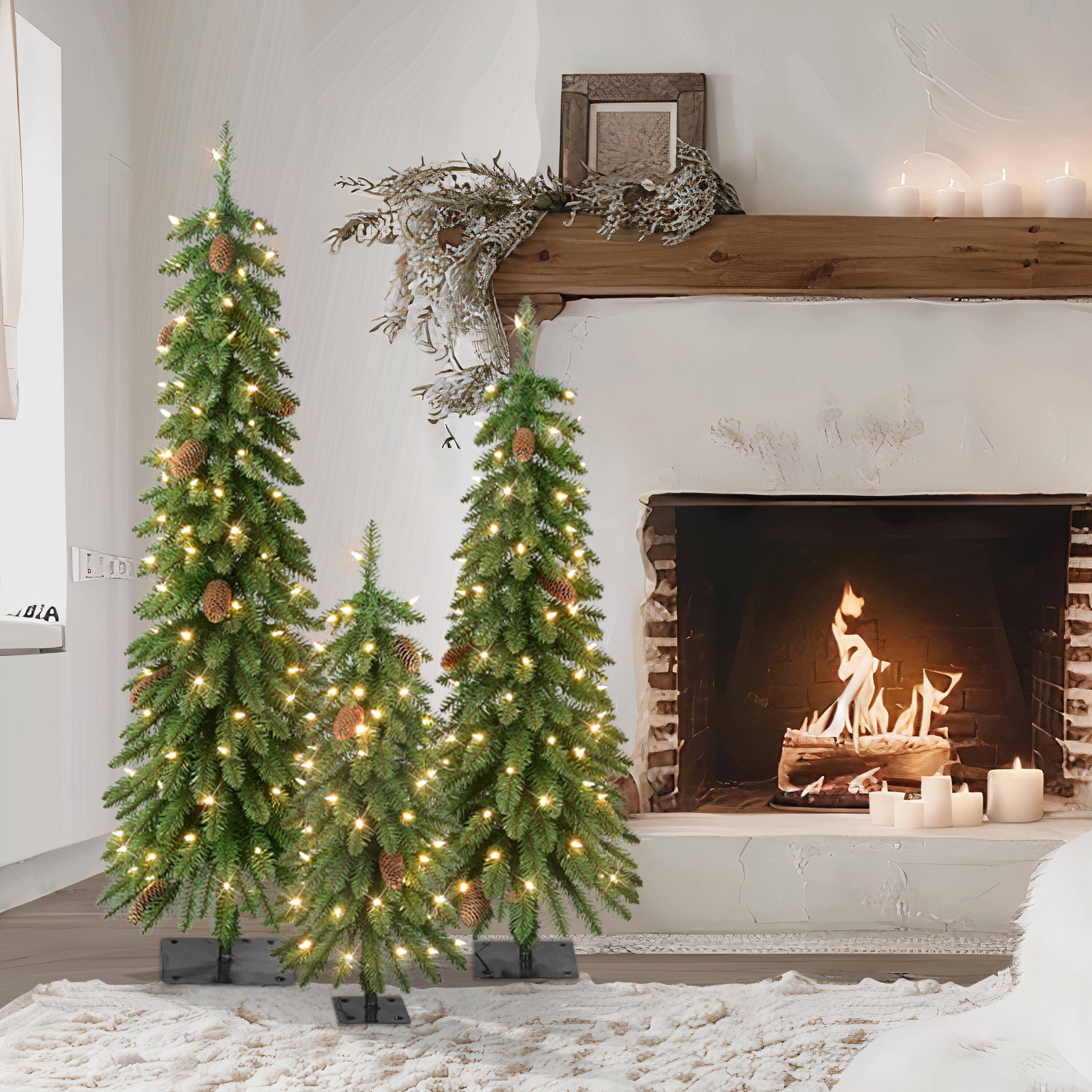 3ft. 4ft. and 5ft. Pre-Lit Artificial Christmas Tree Set, Warm White LED Lights