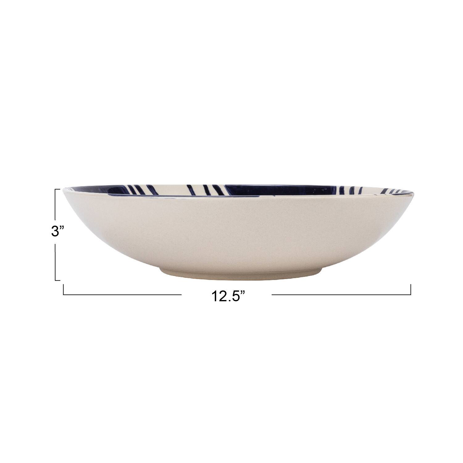 Hello Honey® 12.5" Blue & Cream Hand-Painted Design Stoneware Serving Bowl