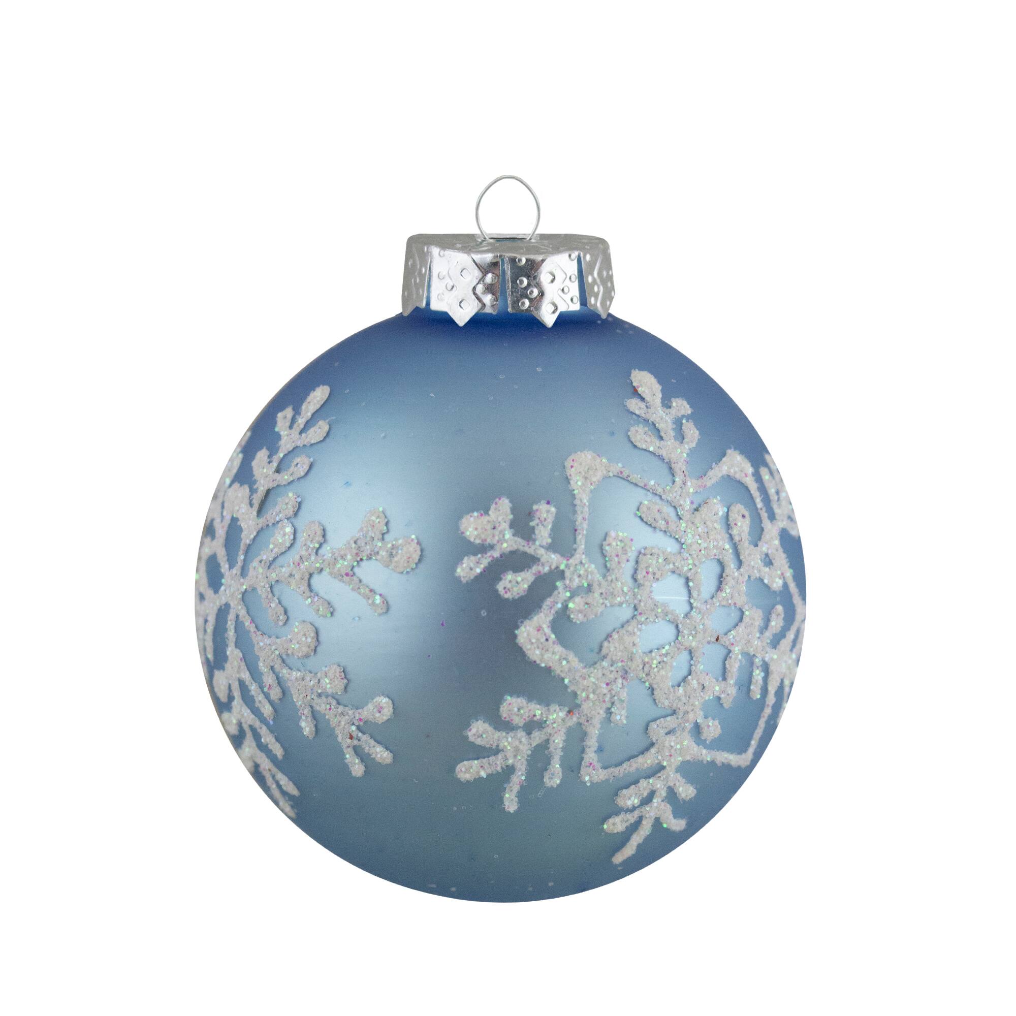 12ct. 2&#x22; Light Blue Glitter Textured Glass Ball Ornaments