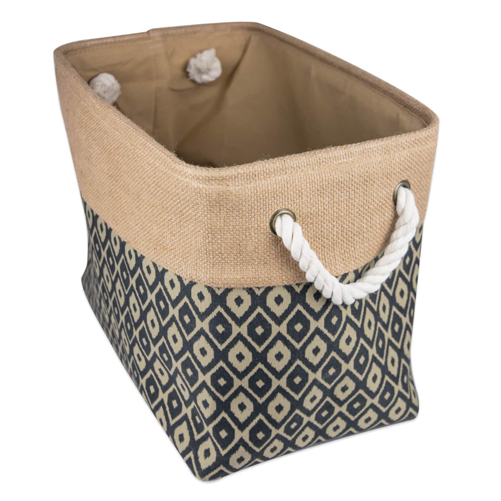 DII® 9" Black Ikat Rectangle Burlap Bin