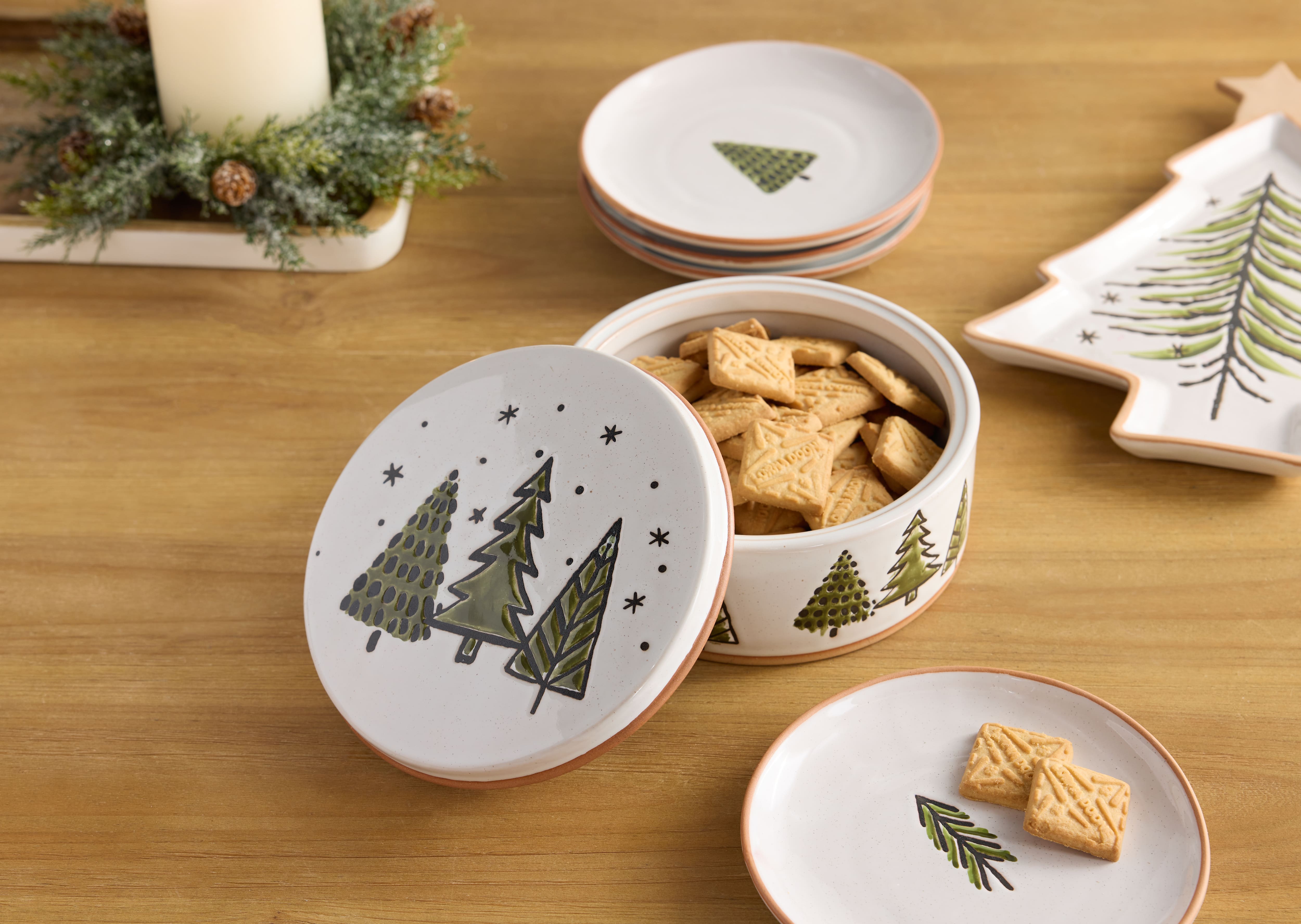 7.75&#x22; Ceramic Pine Tree Canister with Lid