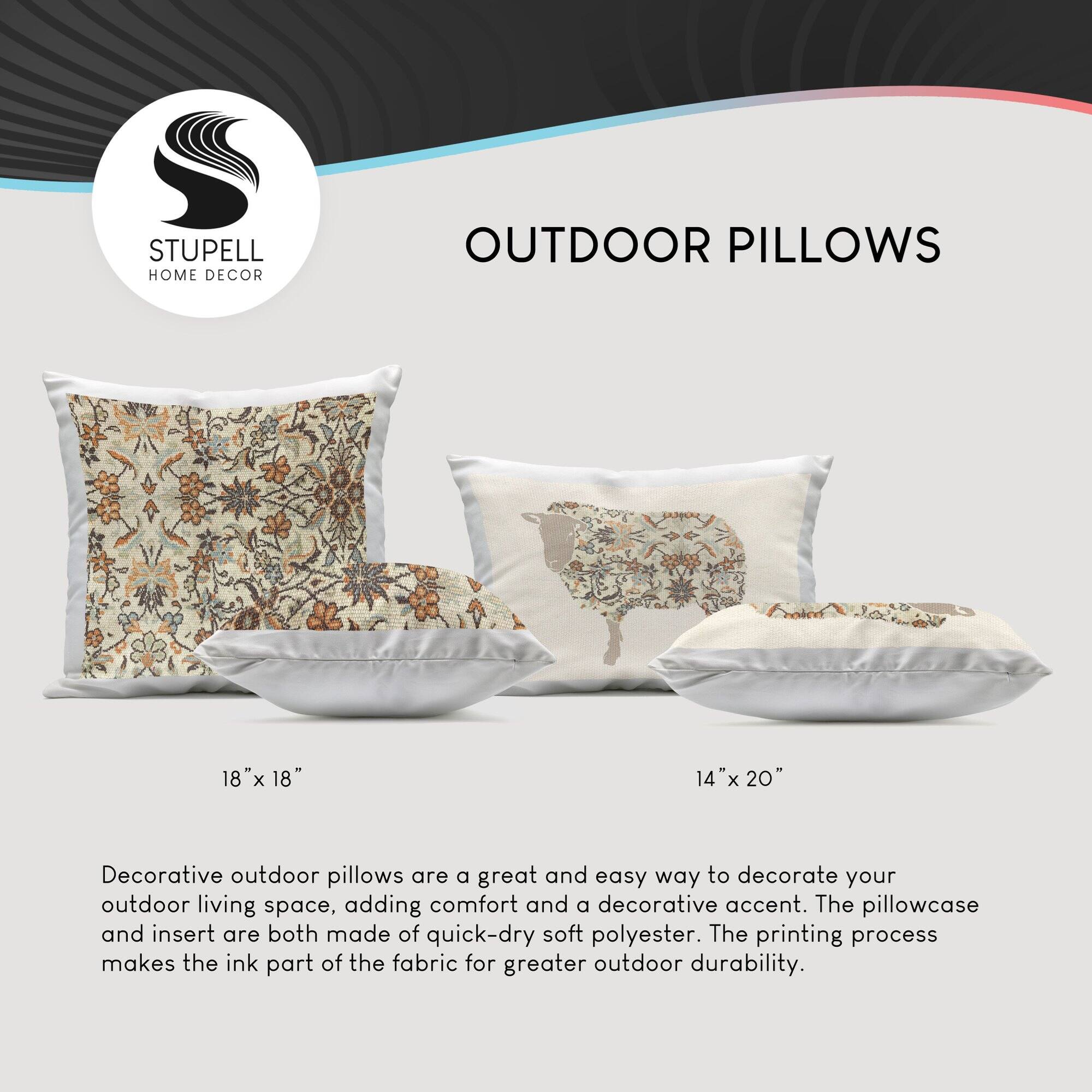 Stupell Industries Autumn Pumpkins Floral Border Outdoor Printed Pillow
