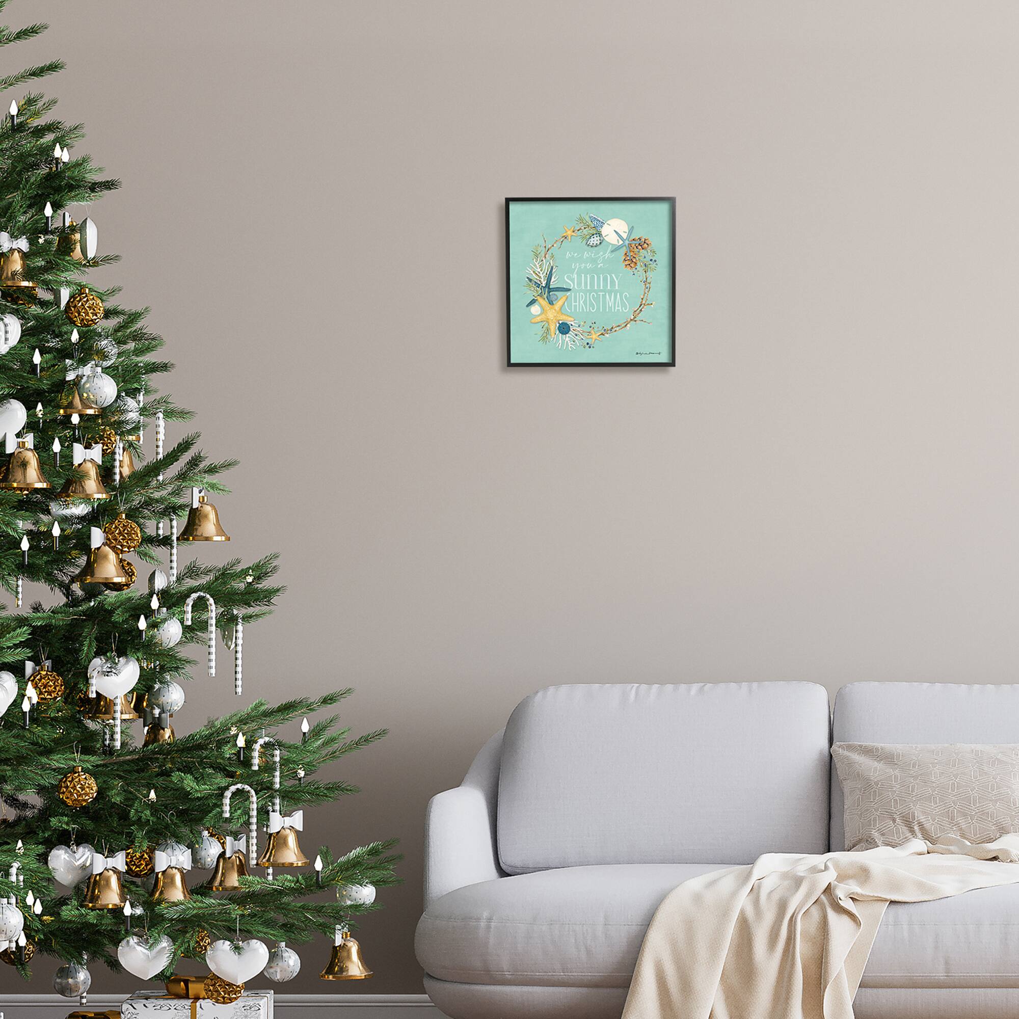 Stupell Industries Wish You A Sunny Christmas Wreath Framed Giclee Art