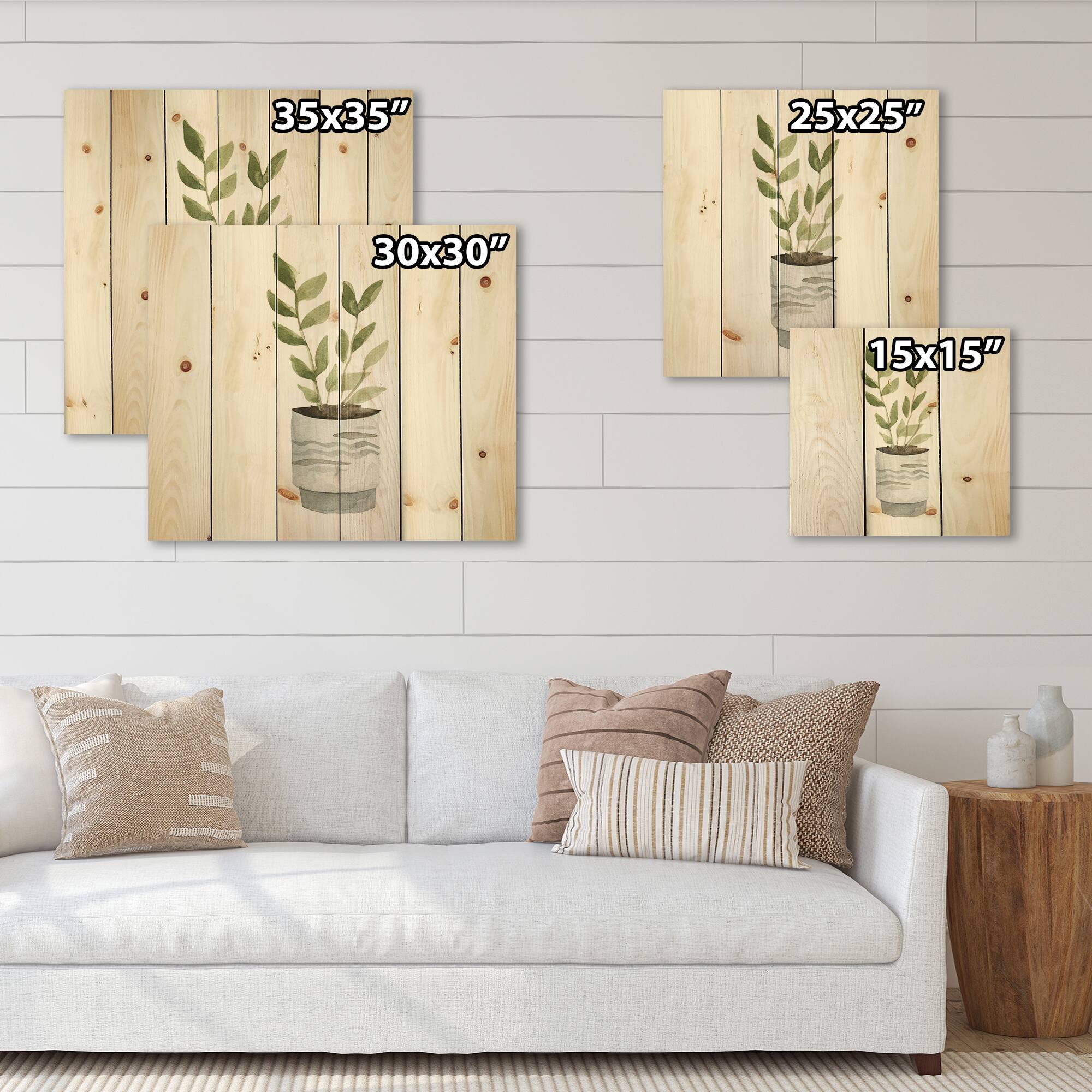 Designart - Indoor Green Home House Plants II - Traditional Print on Natural Pine Wood