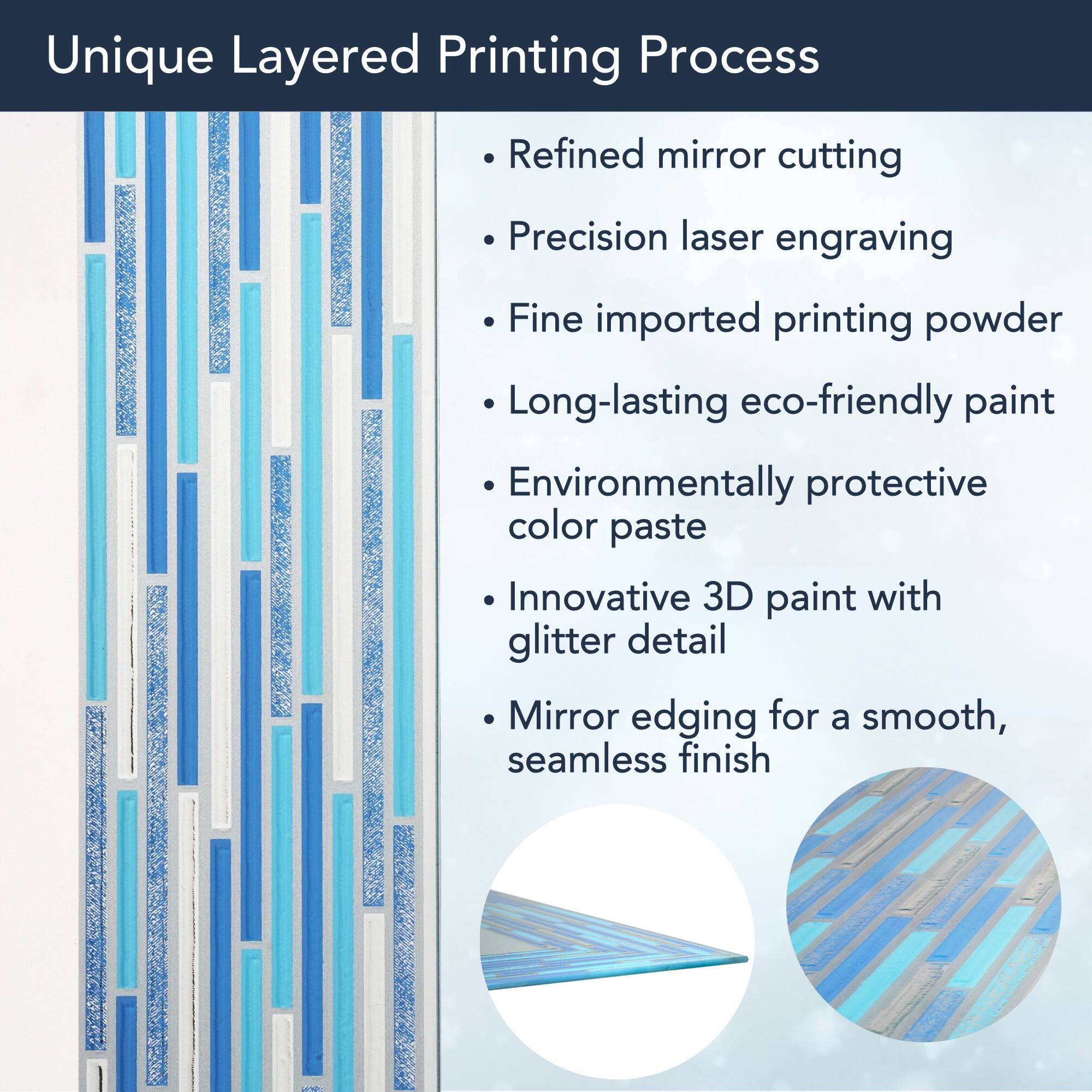 Head West Frameless Reeded Aqua/Blue2 Tiled Printed Wall Mirror - 23" x 30"