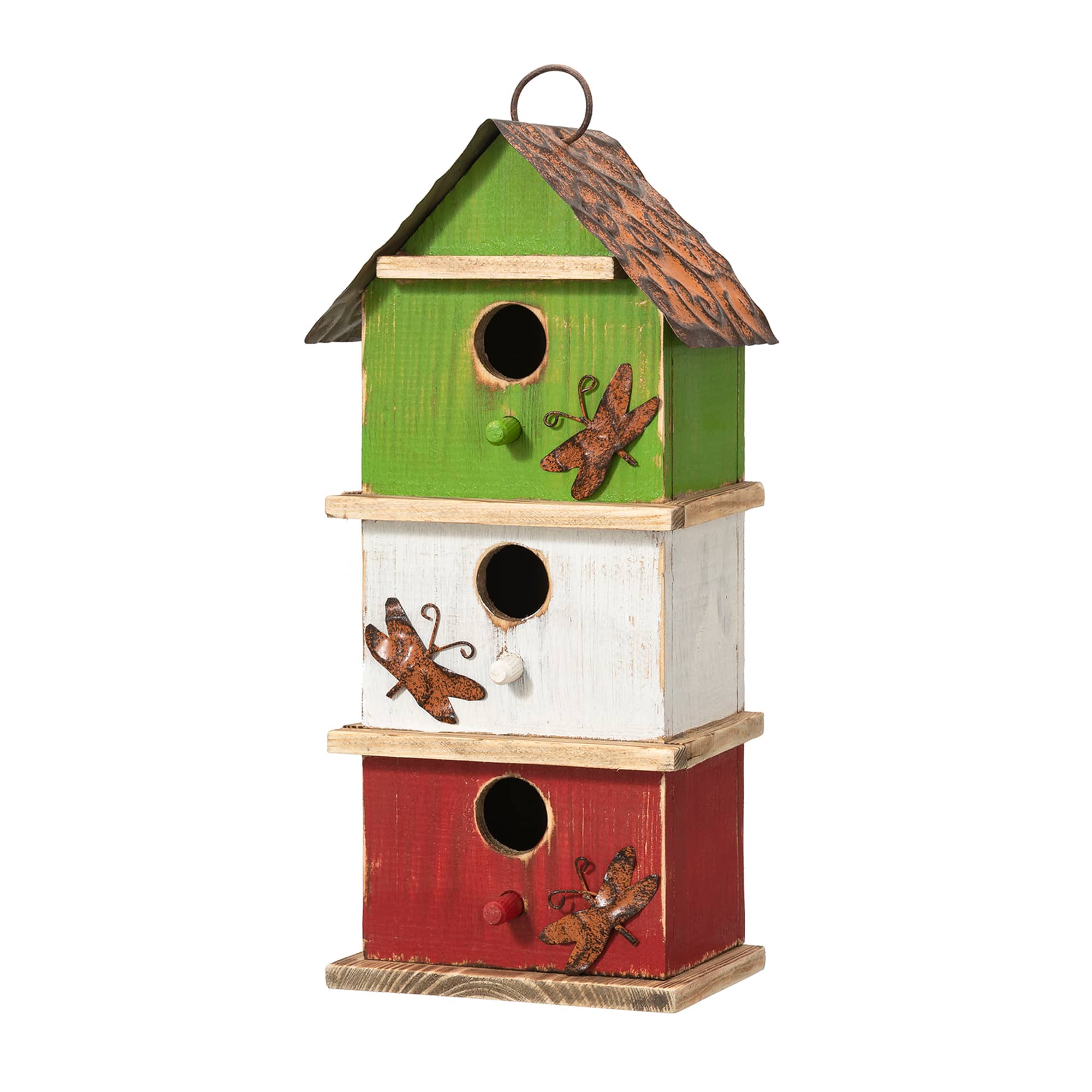 Glitzhome® 13.75" 3-Tier Distressed Wood Birdhouse