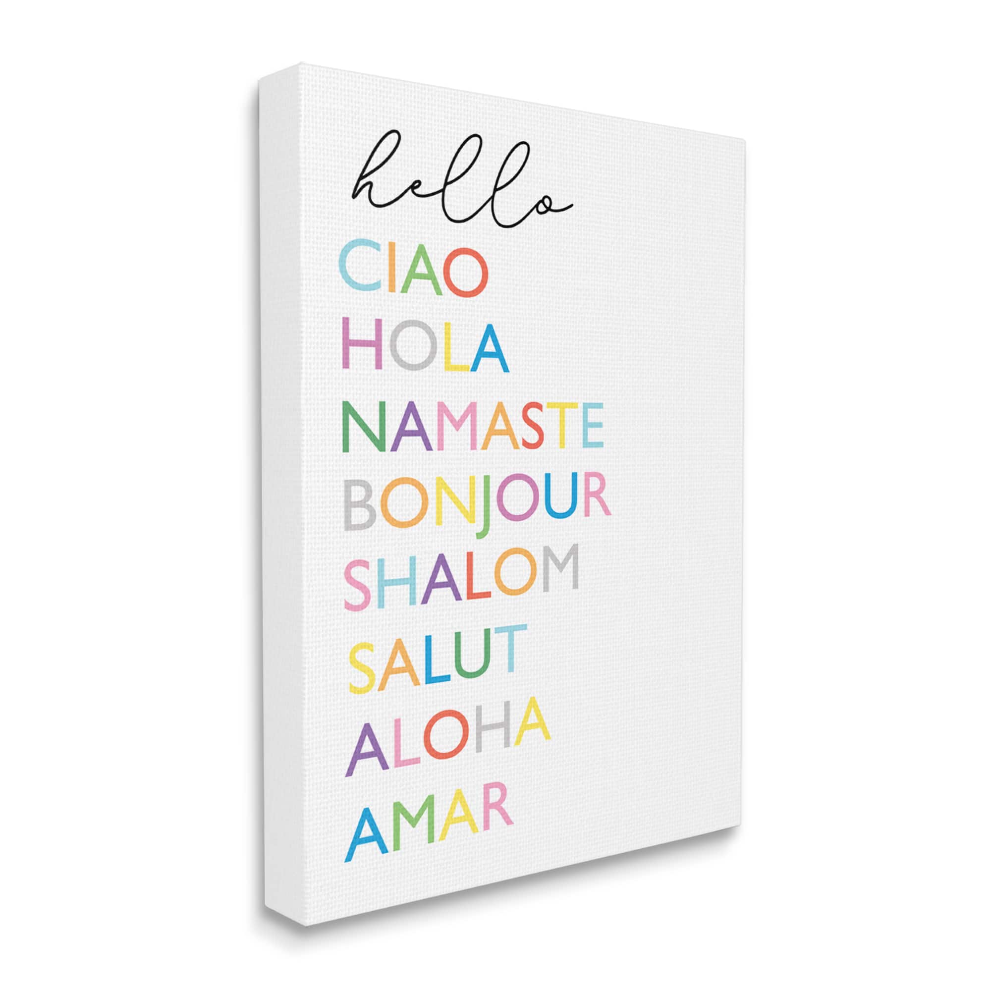 Stupell Industries Hello Ciao Hola Namaste Greetings Rainbow Typography Canvas Wall Art