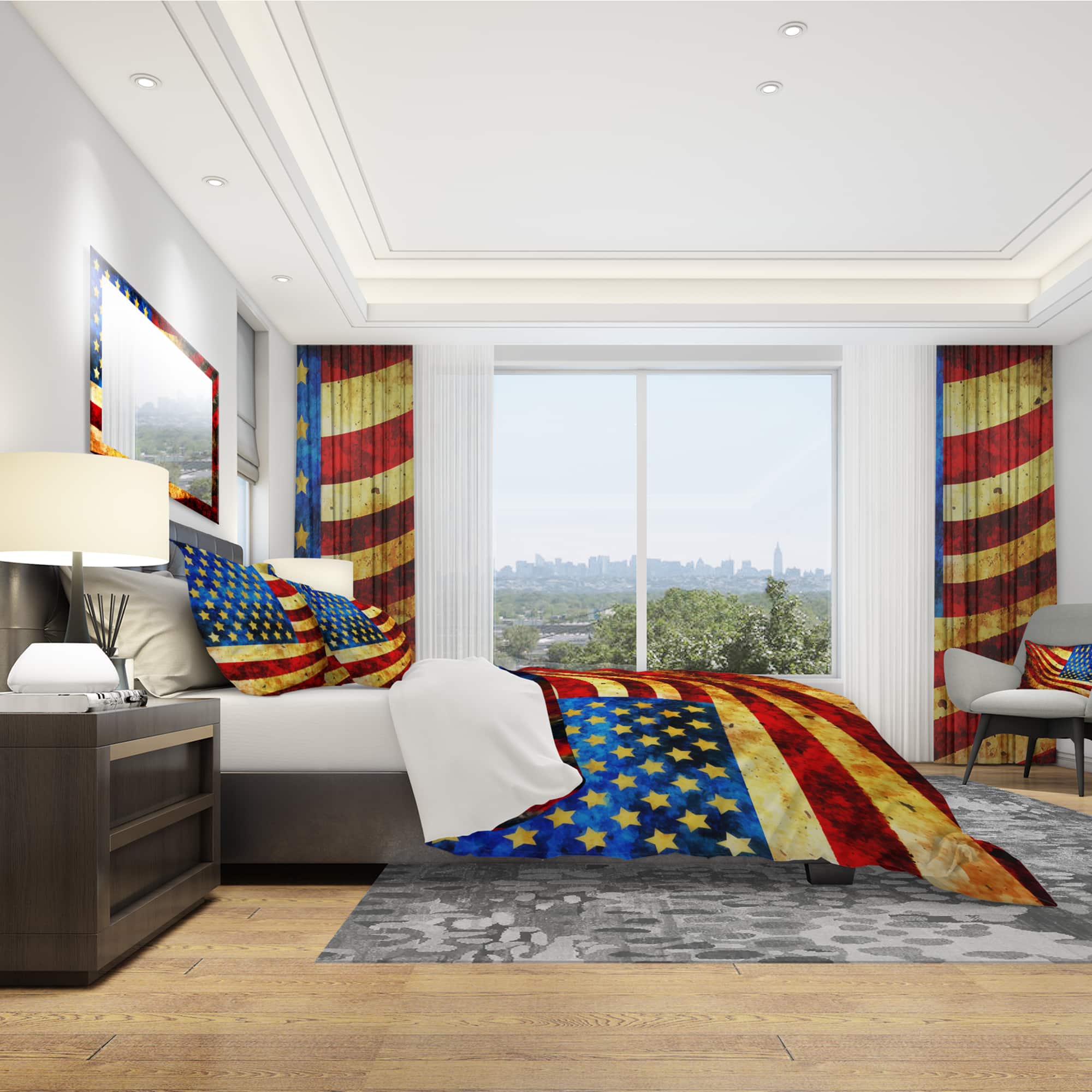 Designart 'God Bless America Flag' Modern & Contemporary Bedding Set - Duvet Cover & Shams