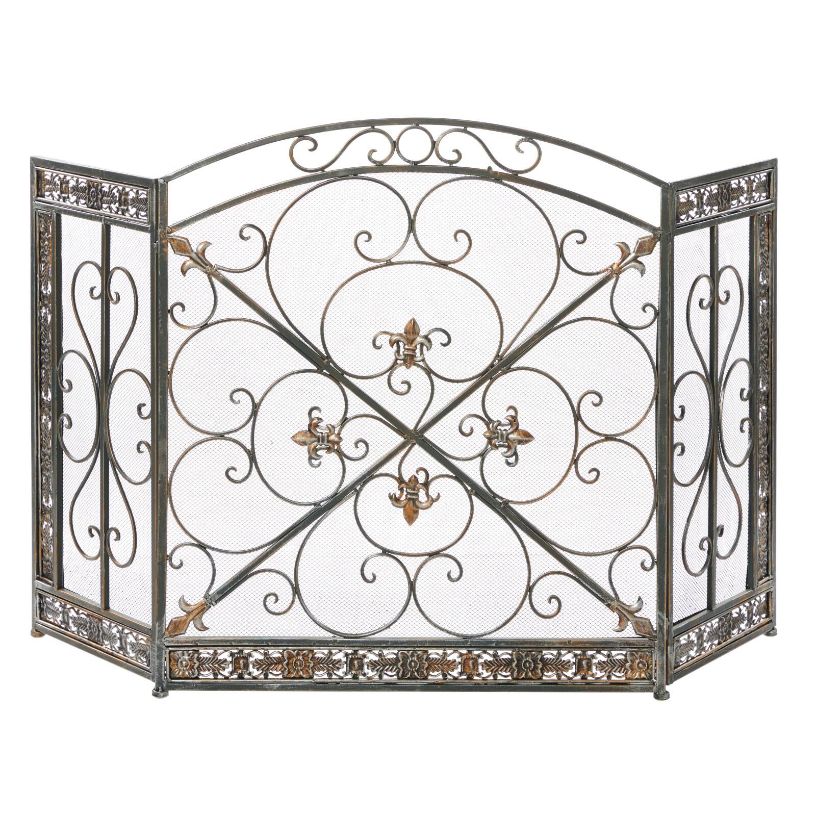 Ornate Black Metal Traditional Fireplace Screen