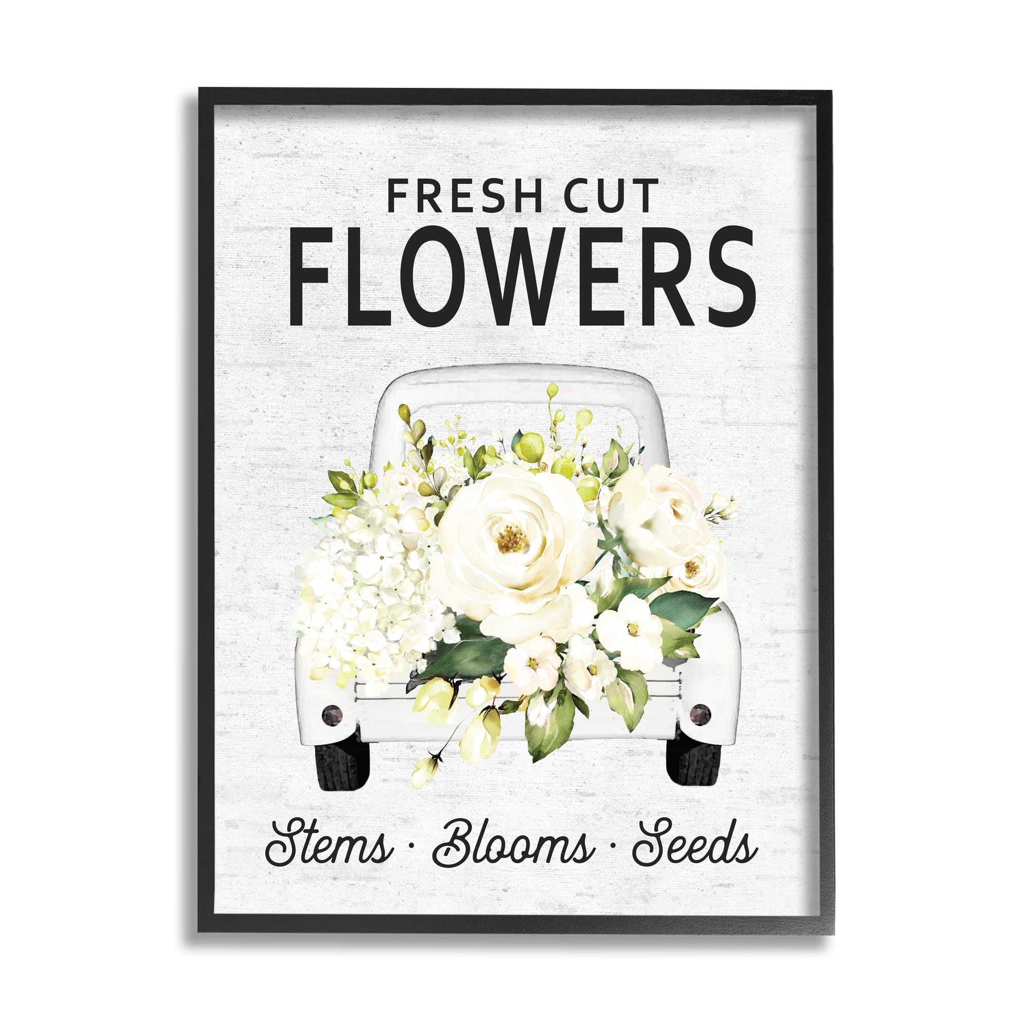 Stupell Industries Fresh Cut Flowers Sign Quaint Country Truck in Black Frame Wall Art