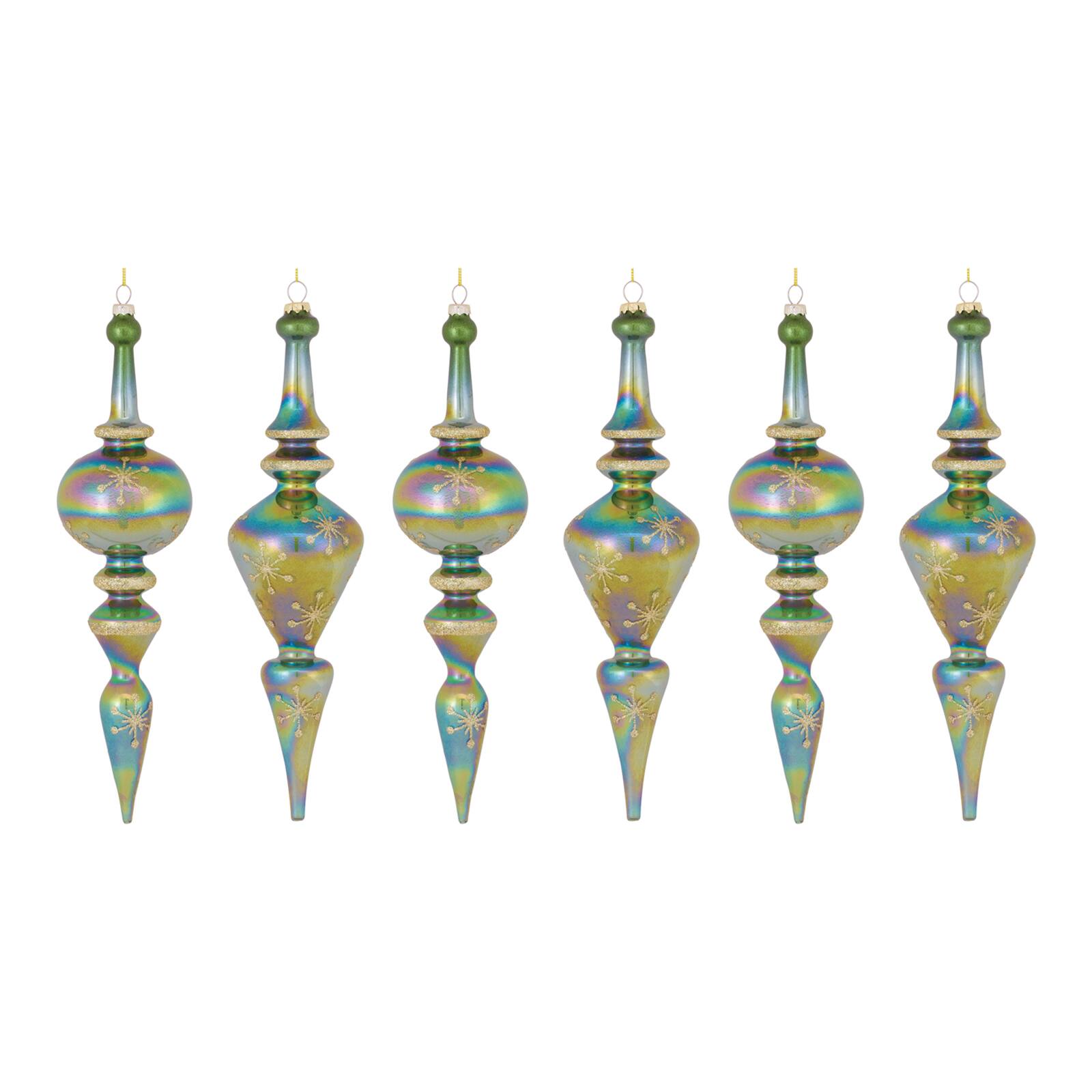 4ct. 13&#x22; Iridescent Glass Finial Drop Ornaments