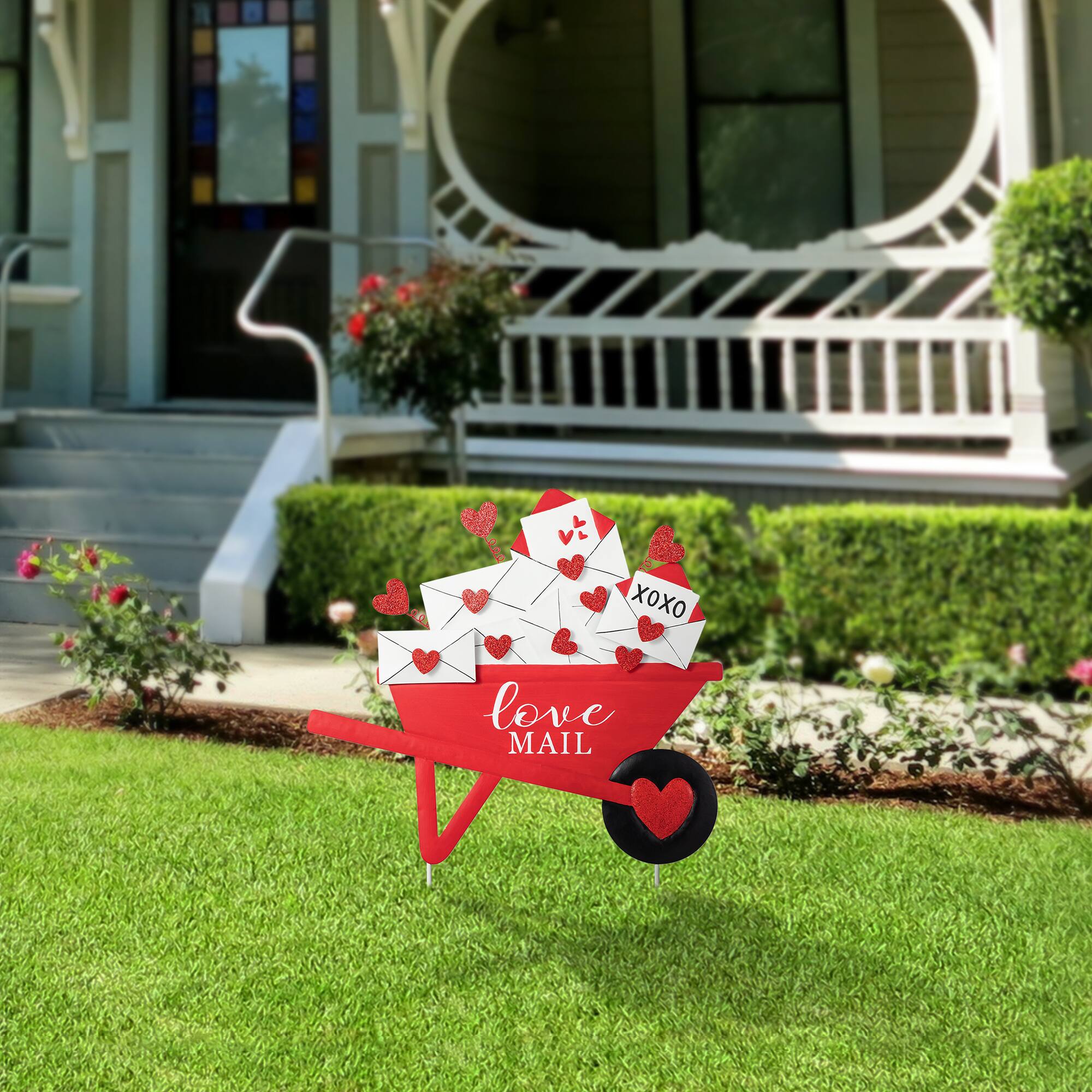 Glitzhome® 24" Valentine's Metal Love Mail Wagon Yard Stake