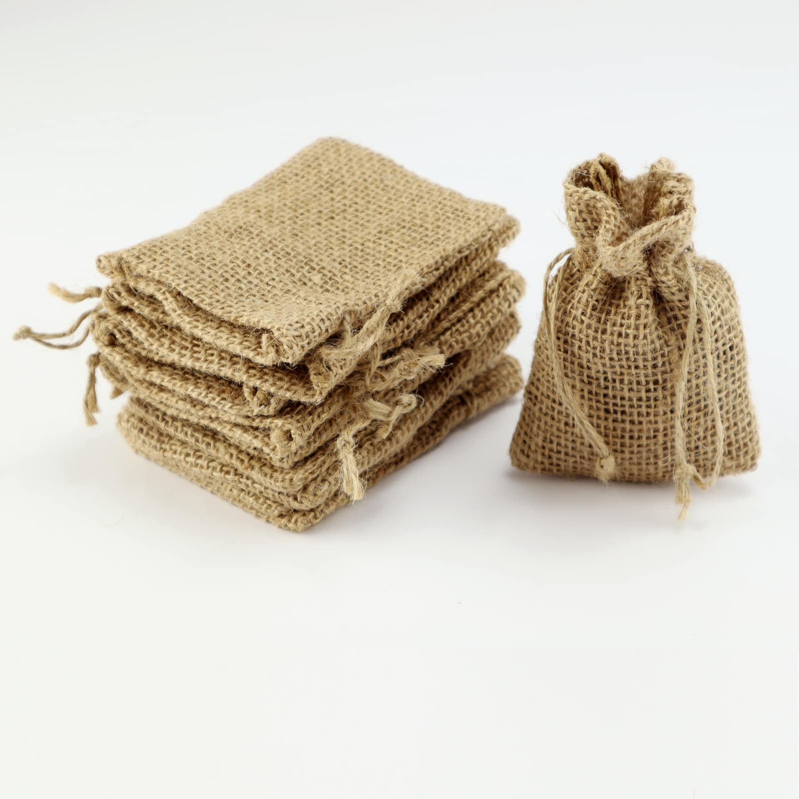 2 NEW JUTE  BURLAP SACKS WITH DRAWSTRINGS  3" BY 5" WEDDING PARTY FAVOR BAGS 