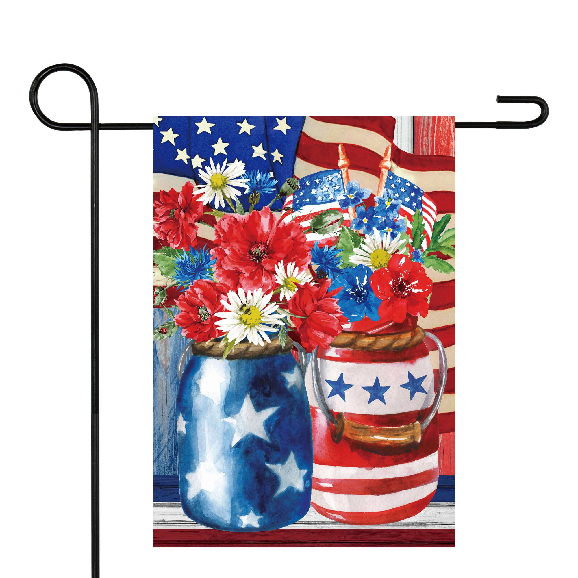 Patriotic Americana Floral Bouquet Outdoor Garden Flag, 12.5" x 18"