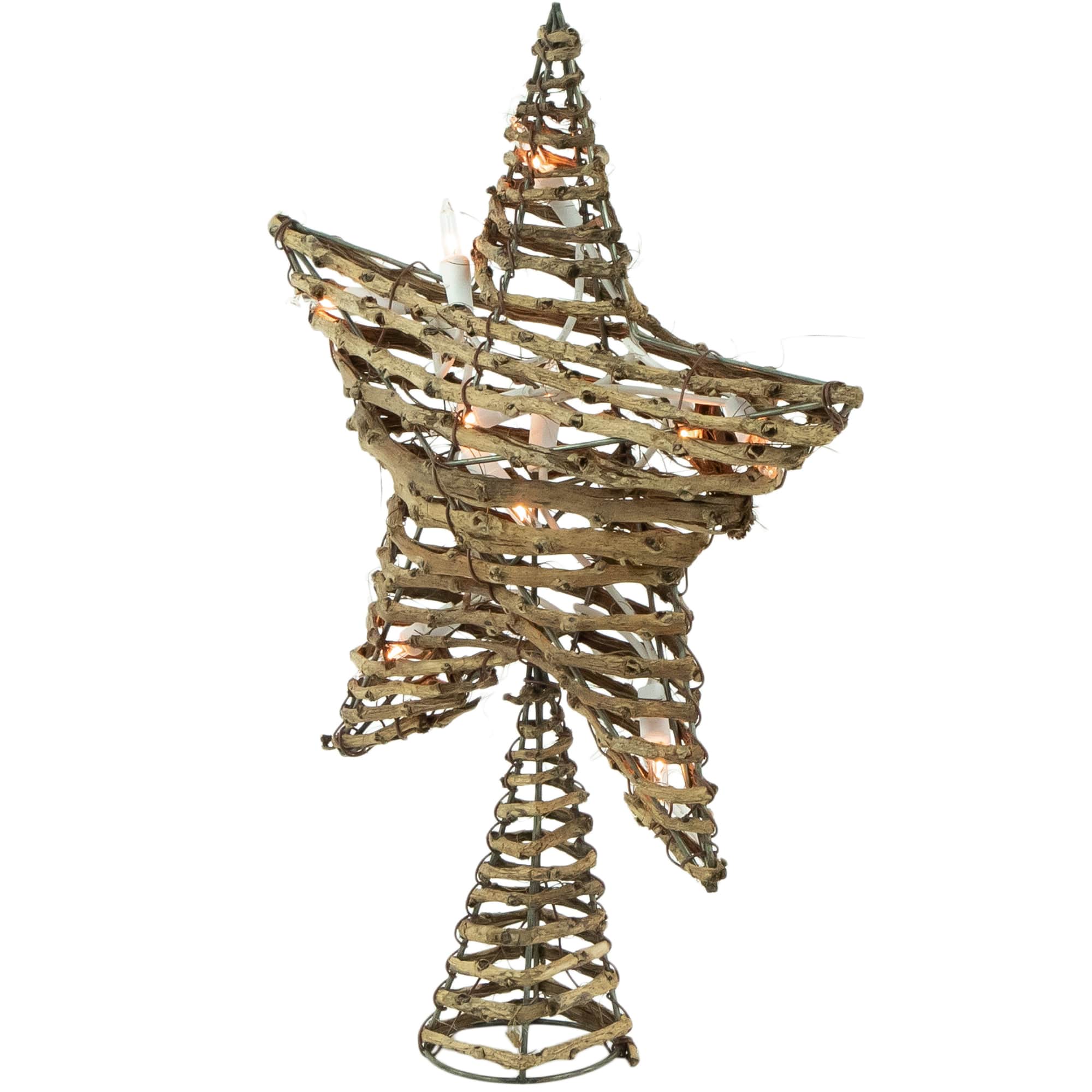 11.5" Lighted Rattan Star Christmas Tree Topper, Clear Lights