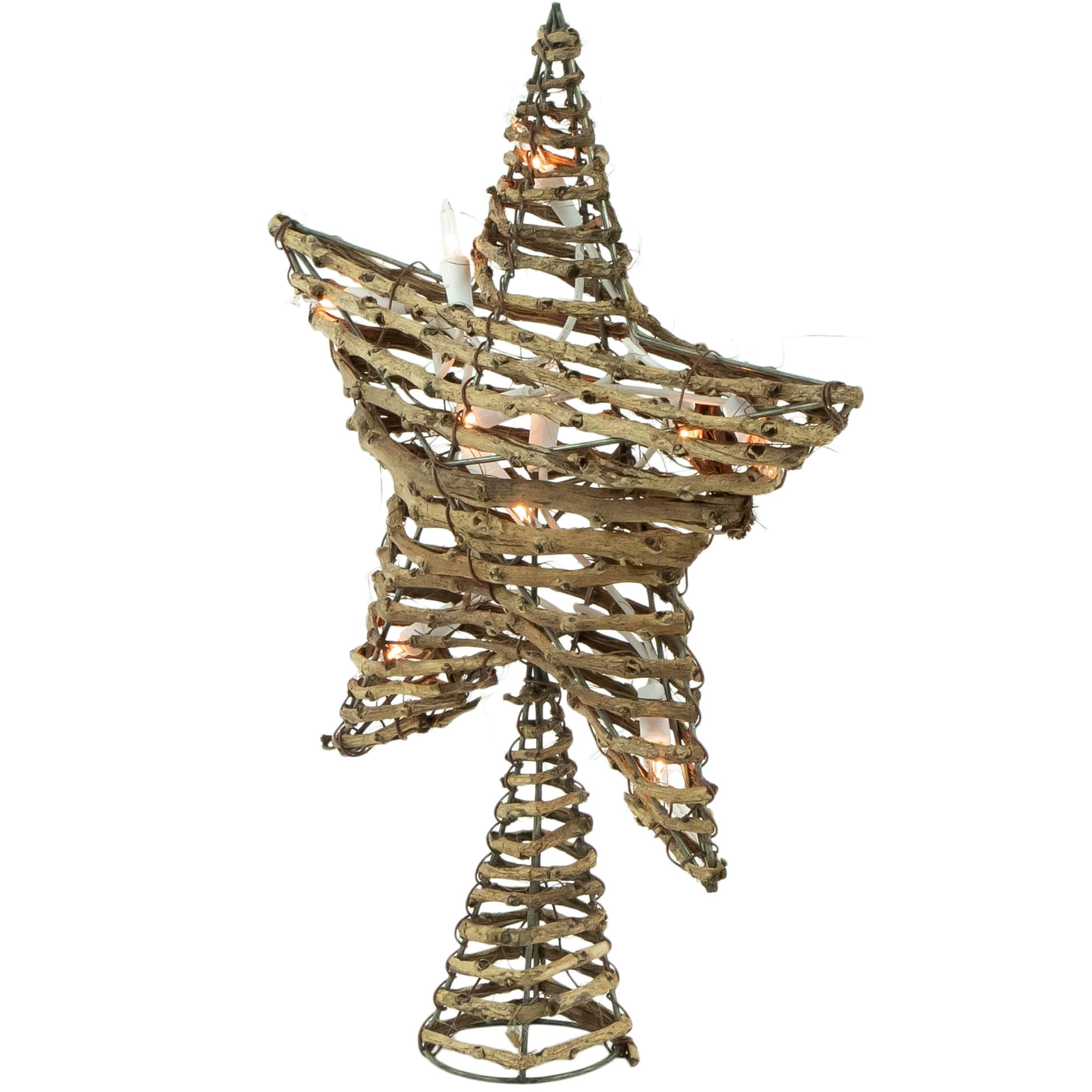 11.5&#x22; Lighted Rattan Star Christmas Tree Topper, Clear Lights