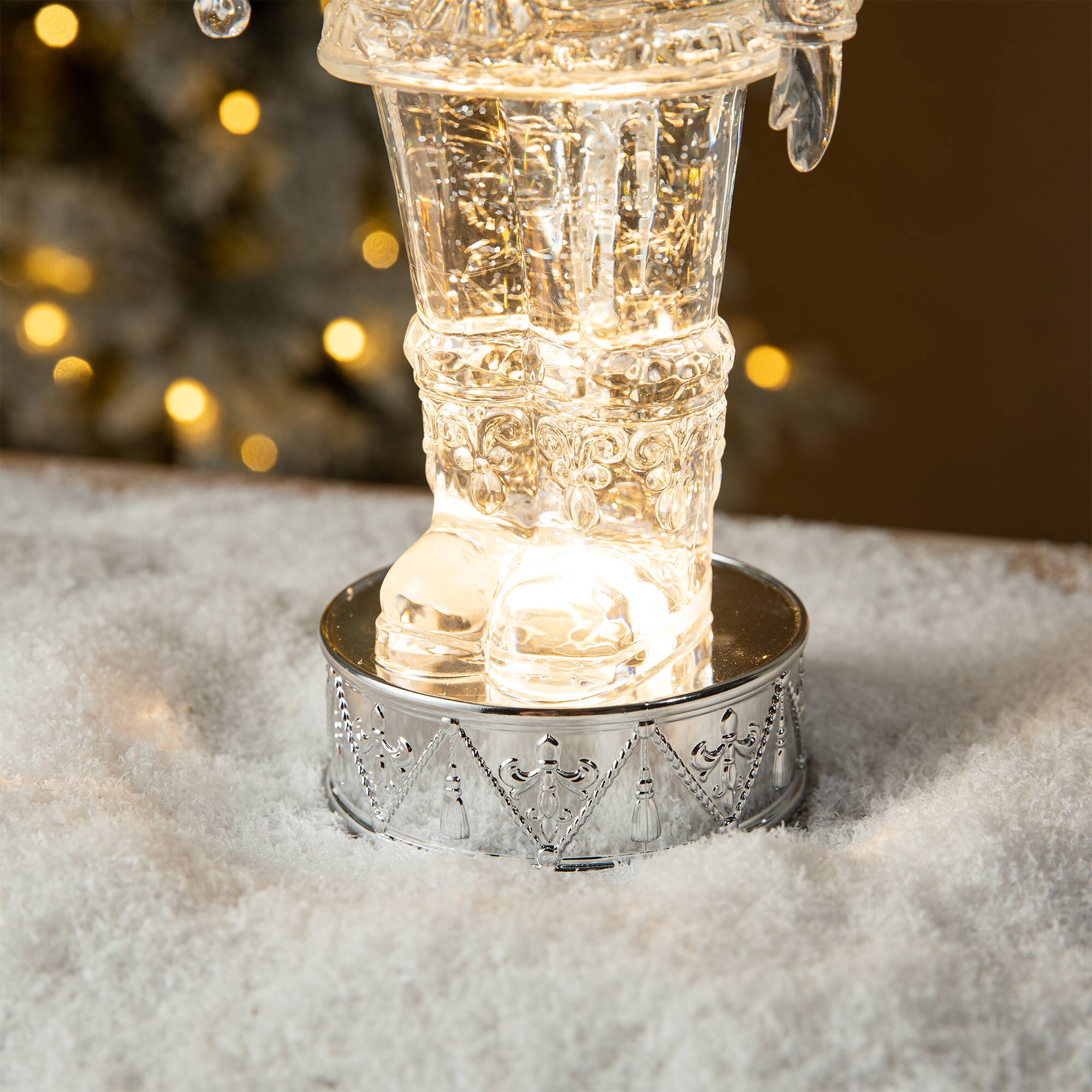 Glitzhome® 12.5" Lighted Acrylic Crystal Nutcracker Figurine Waterglobe