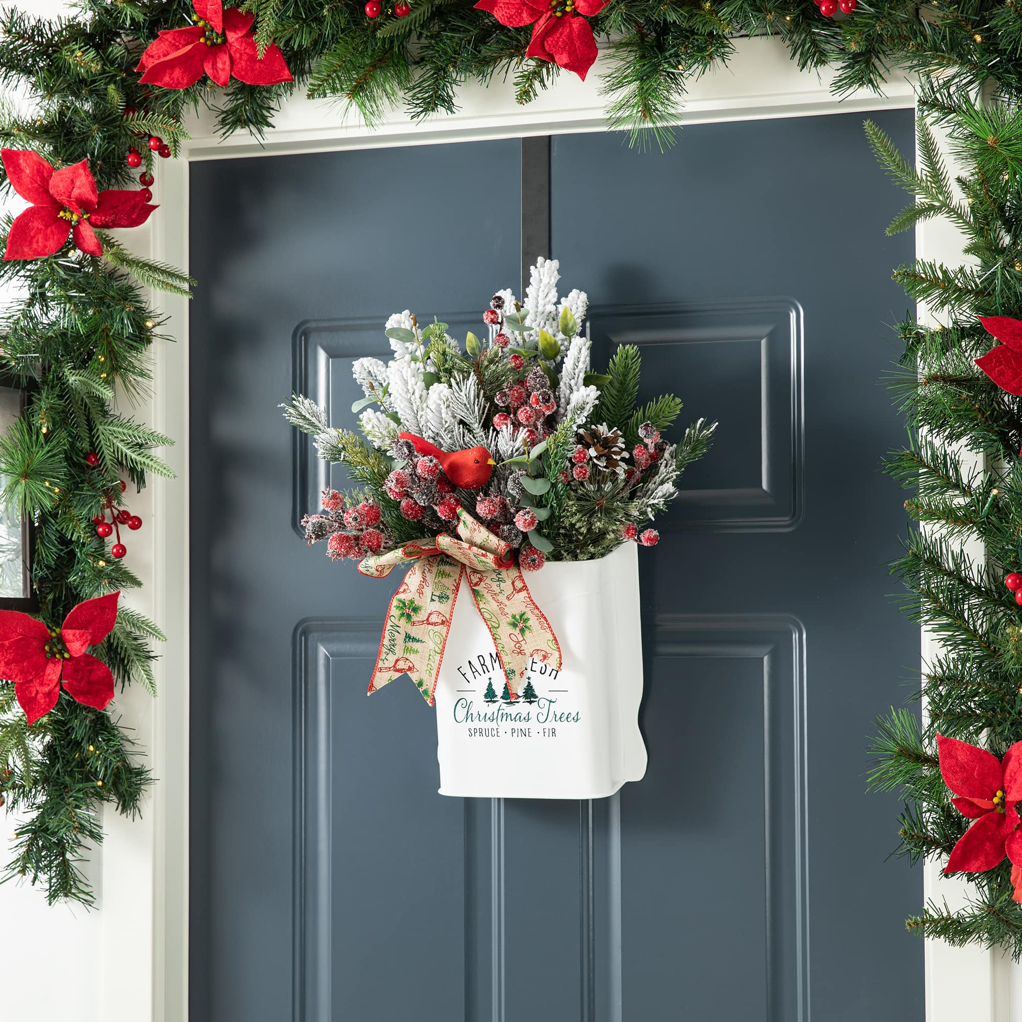 Glitzhome&#xAE; 21&#x22; Christmas Pine Needle &#x26; Berry Ribbon Centerpiece