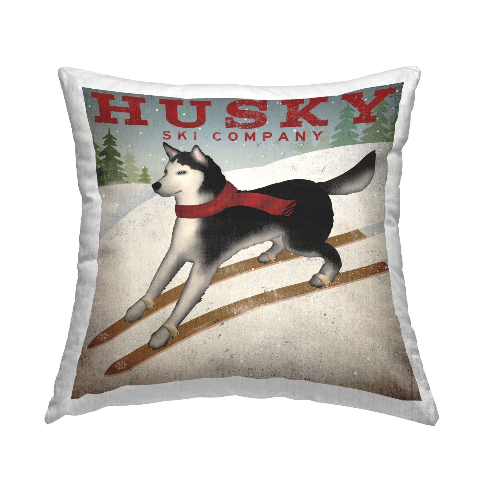 Stupell Industries Vintage Ski Company Husky Dog Snowy Slopes Throw Pillow, 18" x 18"