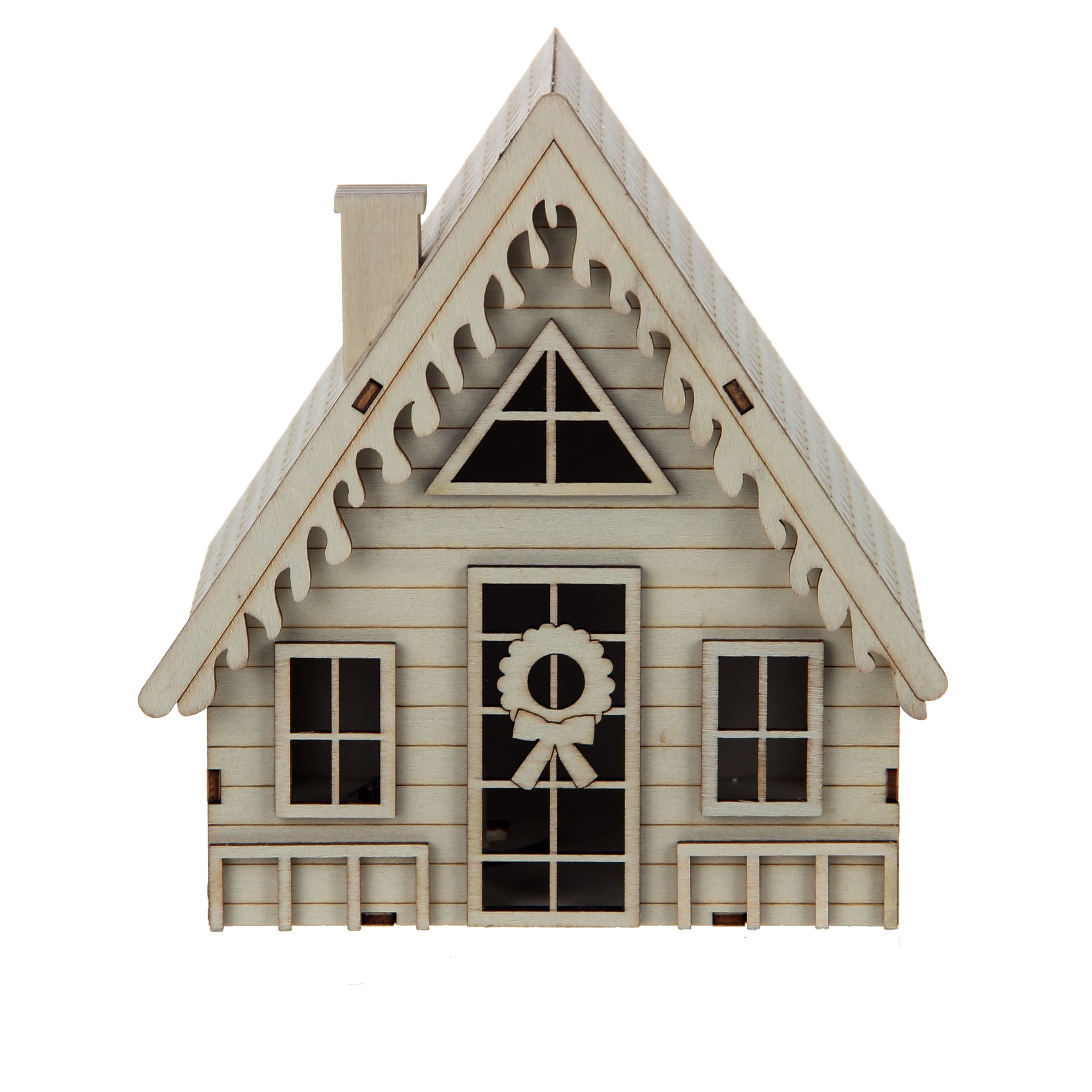 6&#x22; Unfinished Winter A-Frame House DIY LED Wood D&#xE9;cor by Make Market&#xAE;