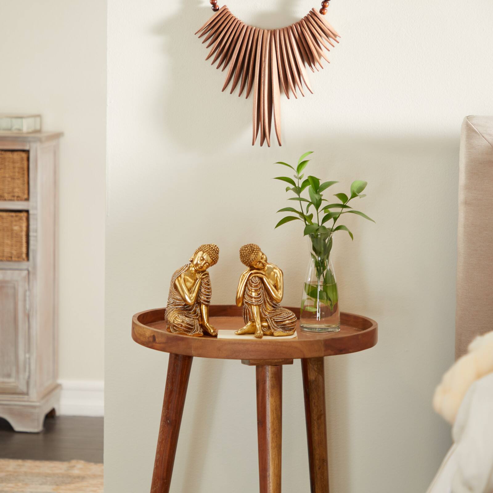 Set of 2 Gold Polystone Traditional Sculptures, 7" x 5" x 5"