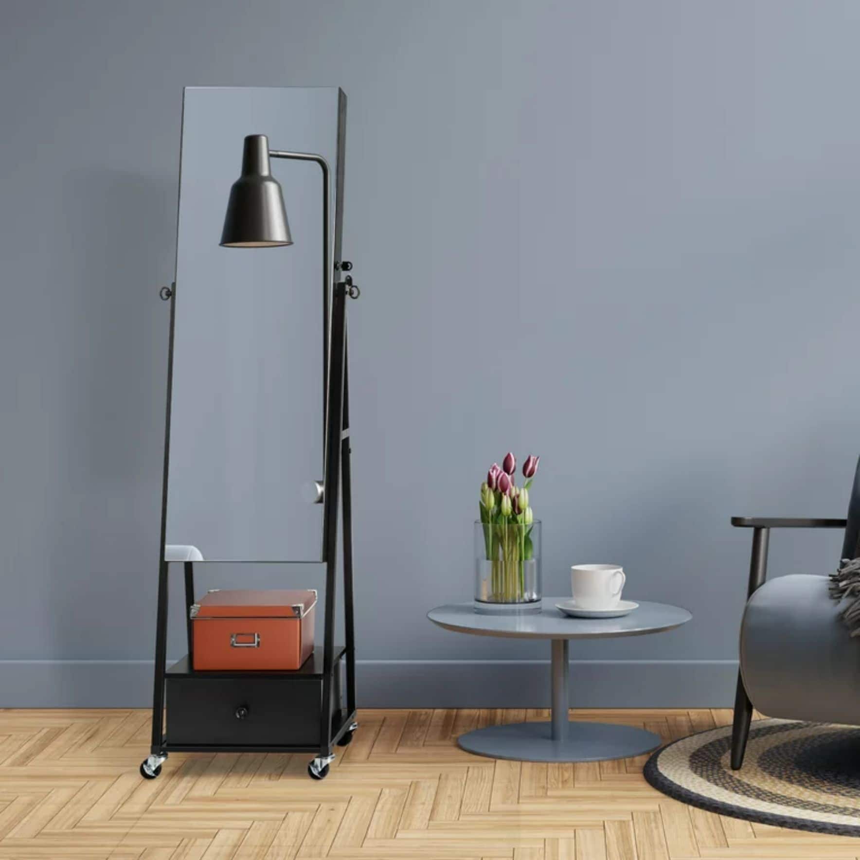 NEX™ 5ft. Black Jewelry Armoire on Casters with Chest Drawer