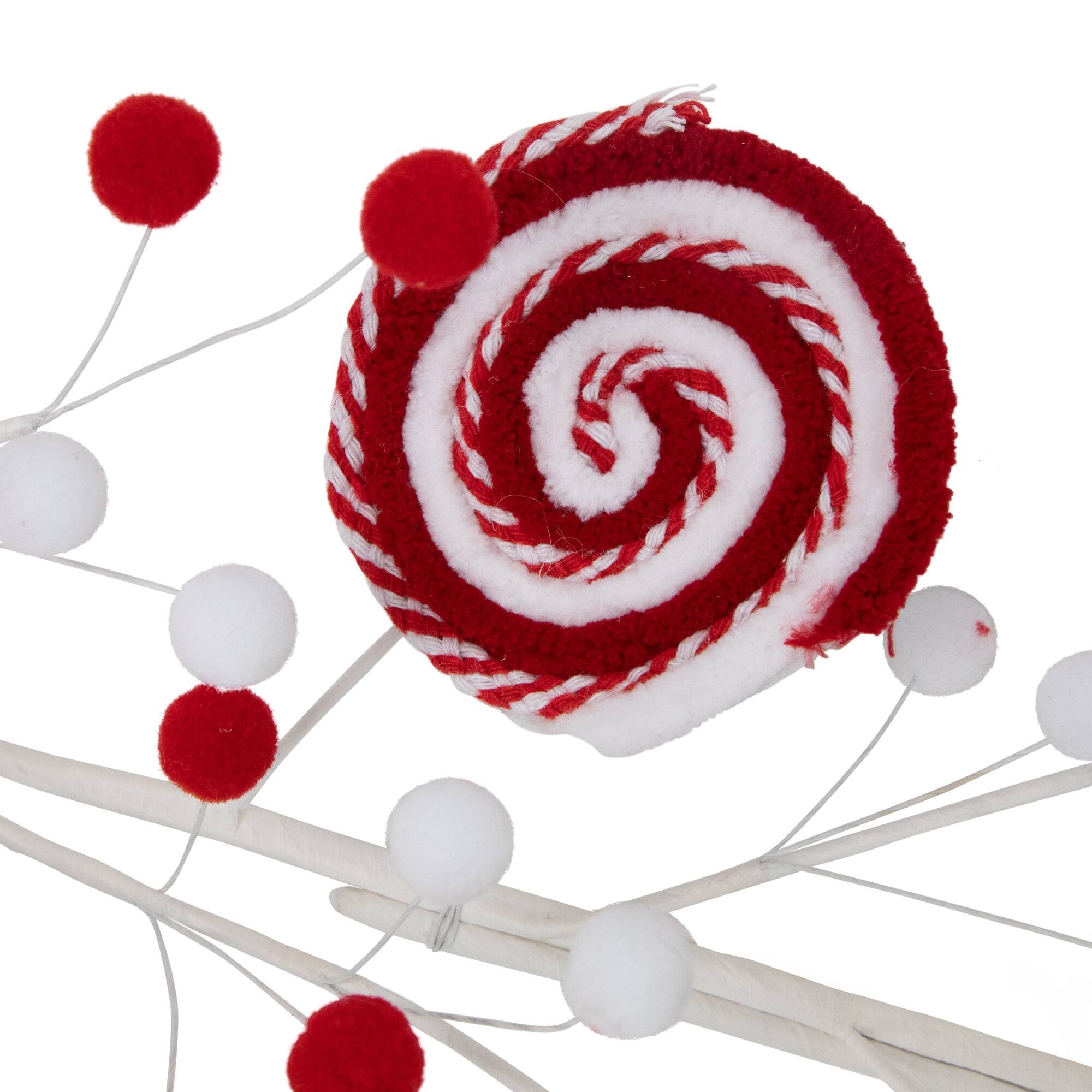 2.5ft. Red & White Striped Candy Cane Swirls and Pom Poms Christmas Garland