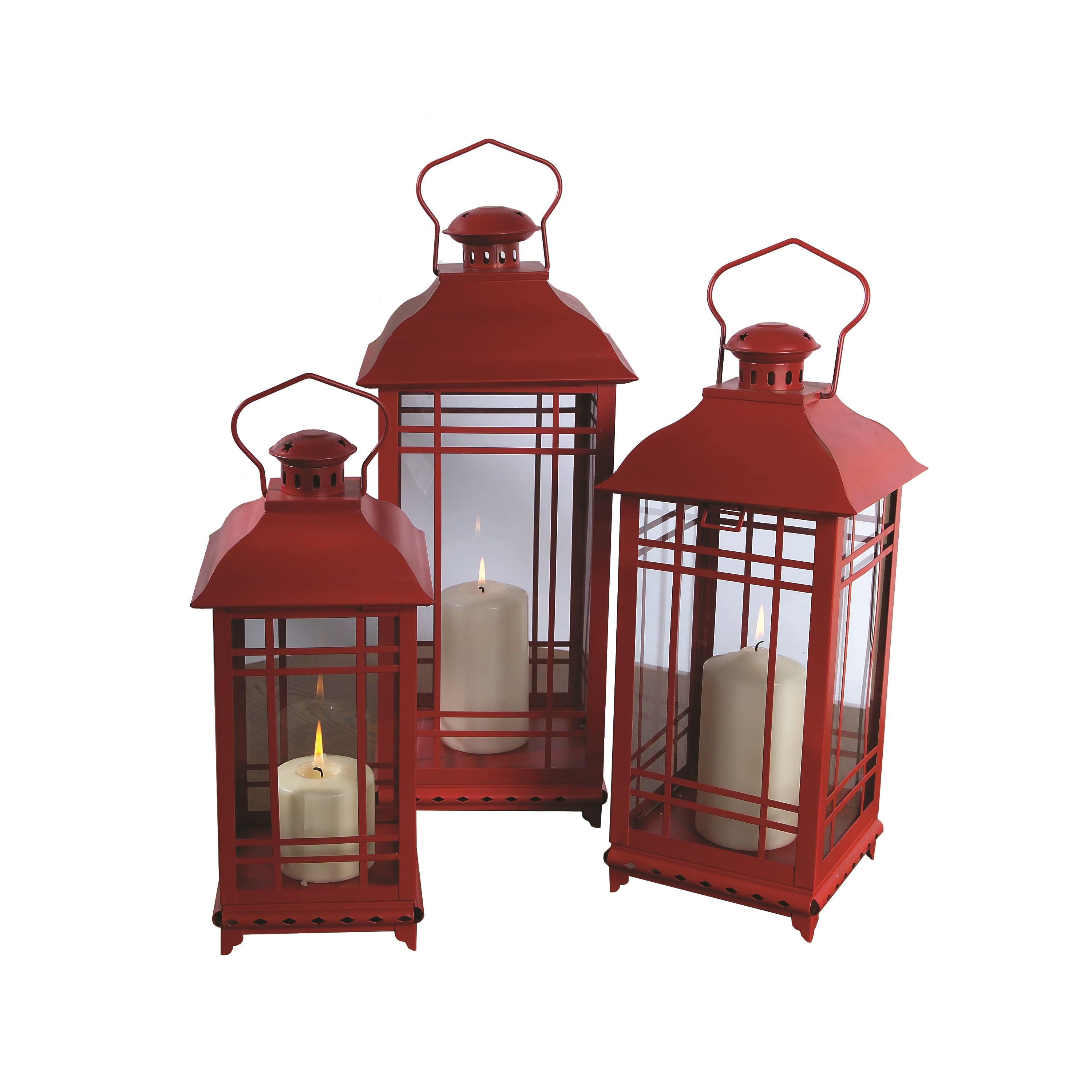 Red Metal Lantern Set, 14", 17" & 20"
