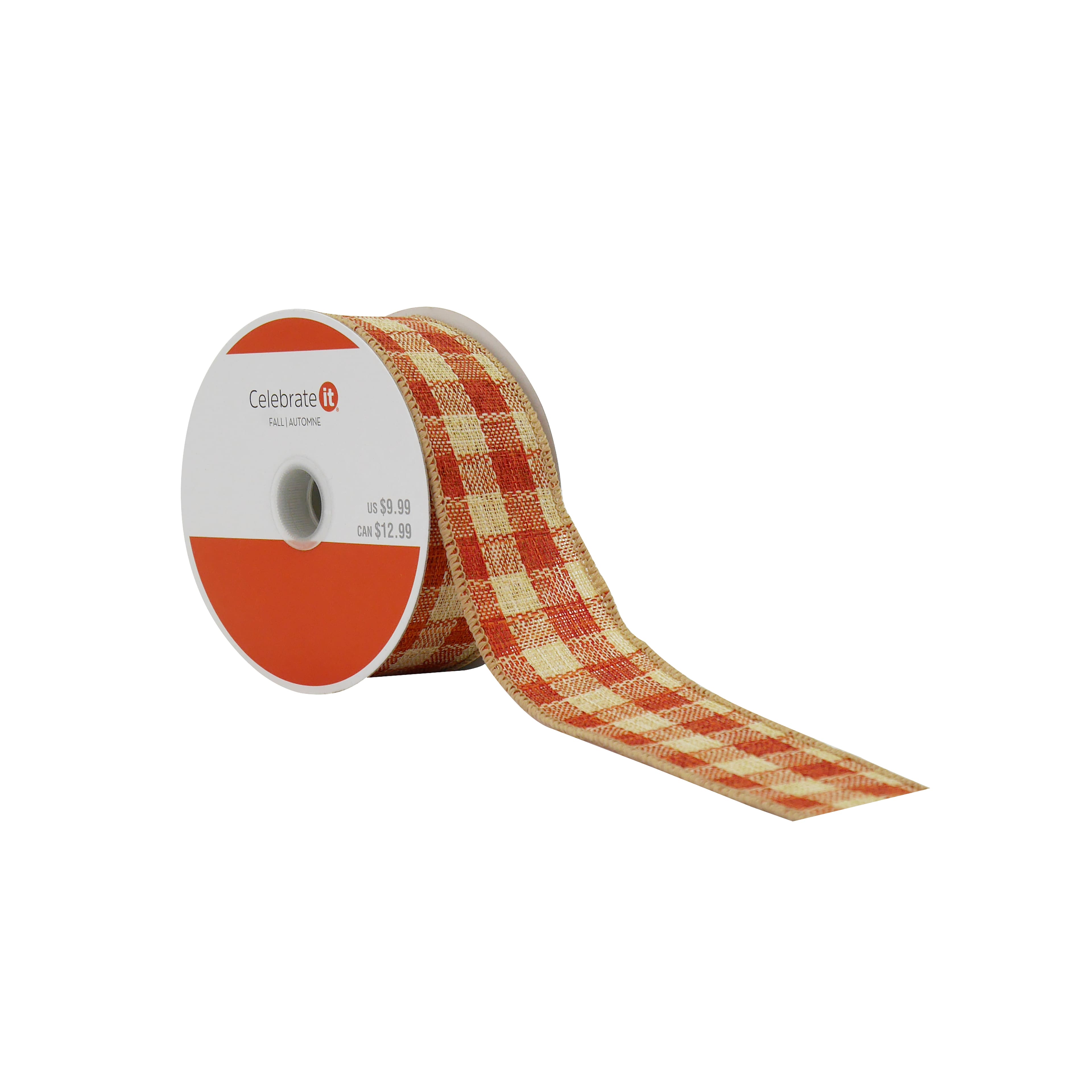 1.5&#x22; x 10yd. Orange Plaid Faux Linen Wired Ribbon by Celebrate It&#xAE;