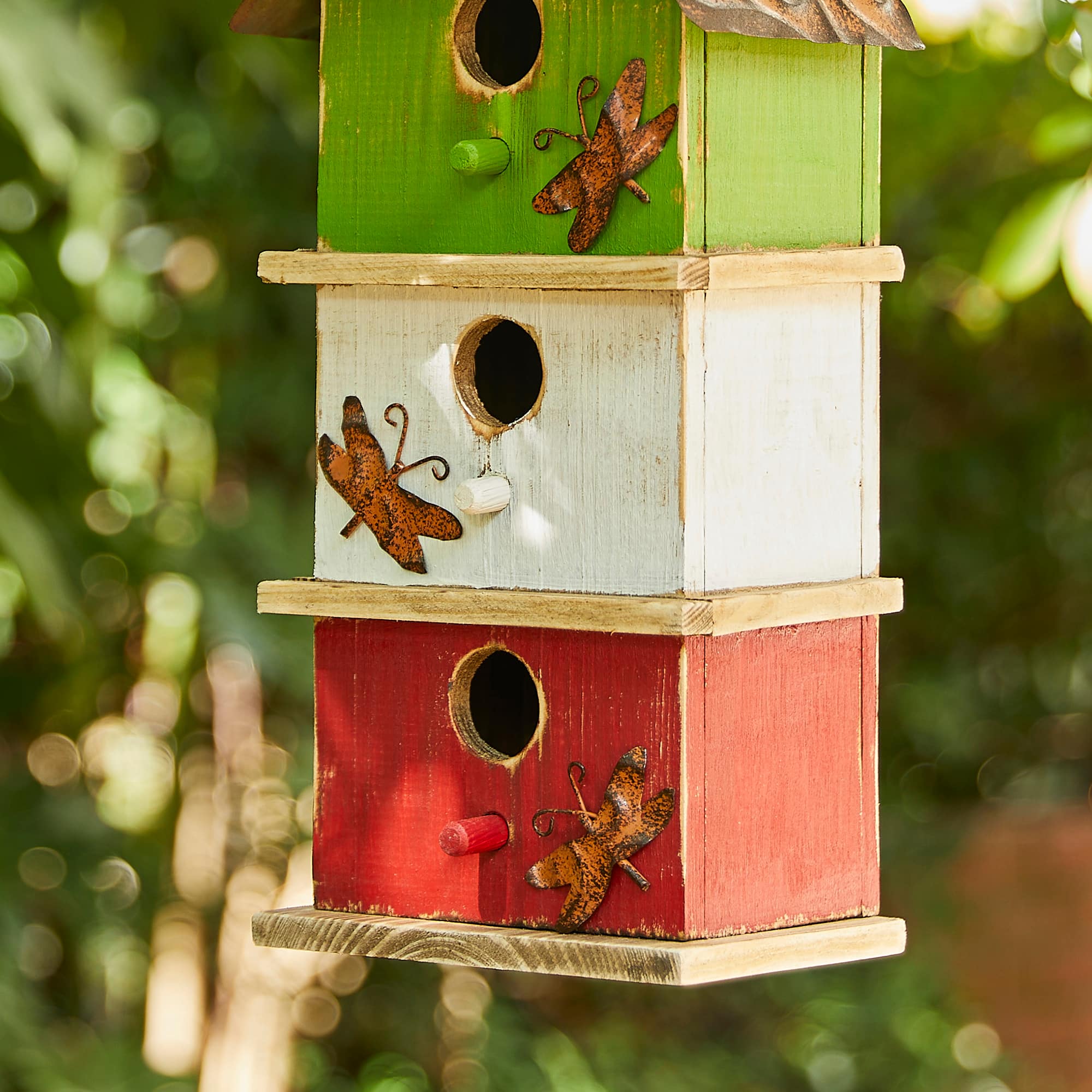 Glitzhome® 13.75" 3-Tier Distressed Wood Birdhouse