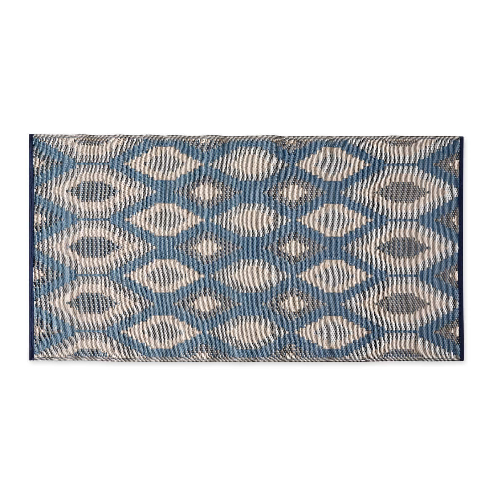 Blue and Gray Ikat Outdoor Floor Runner 3ft. x 6ft.