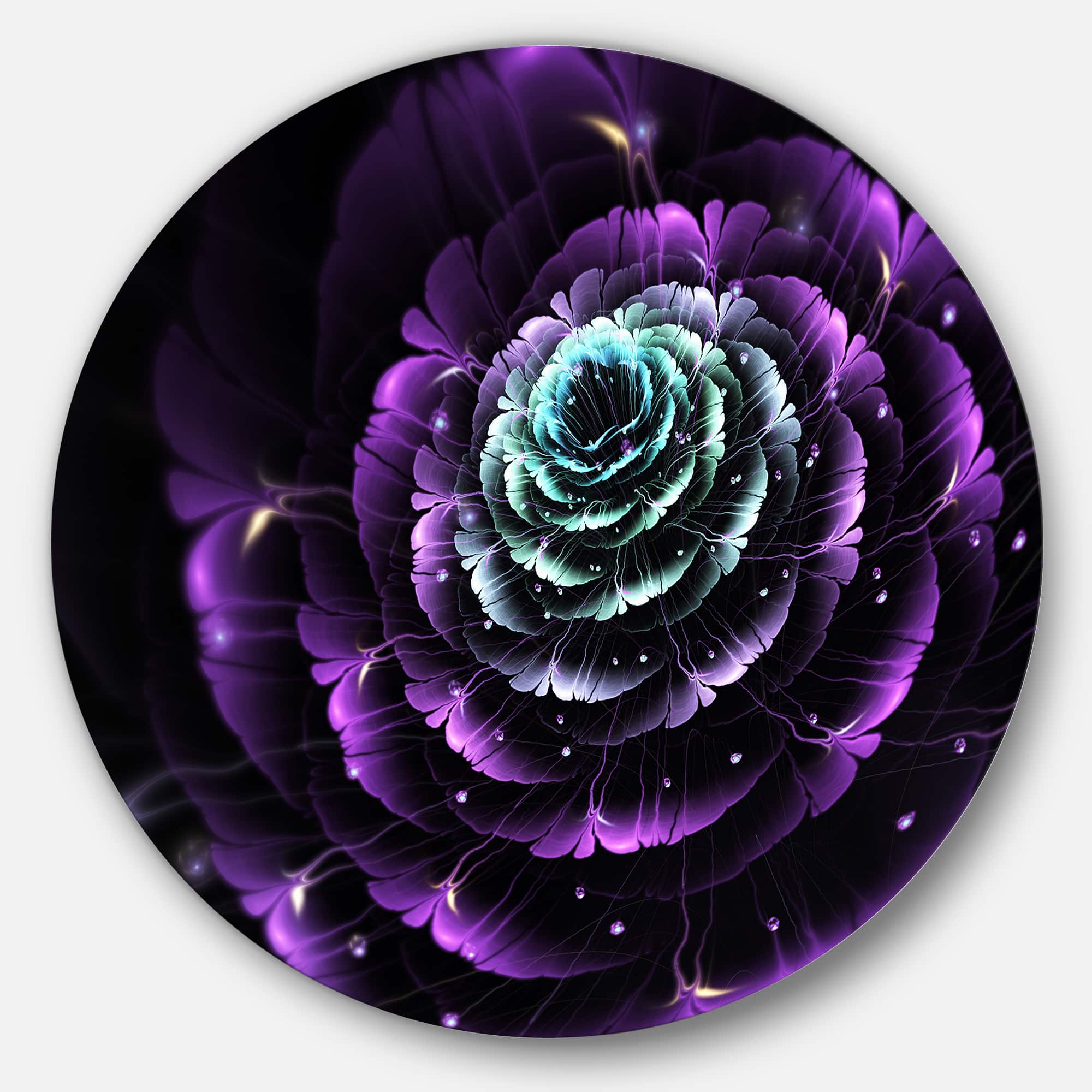 Designart - Purple Blue Fractal Flower Digital Art' Floral Metal Circle Wall Art
