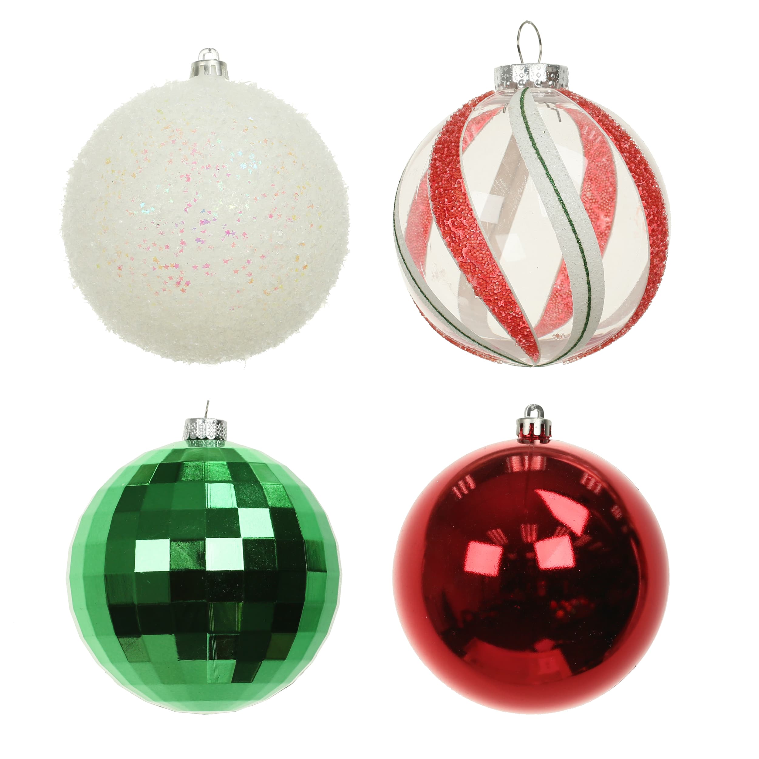 Assorted 4 Pack 4.7&#x22; Red, Green &#x26; White Peppermint Lane Shatterproof Ball Ornaments, 1pc. by Ashland&#xAE;