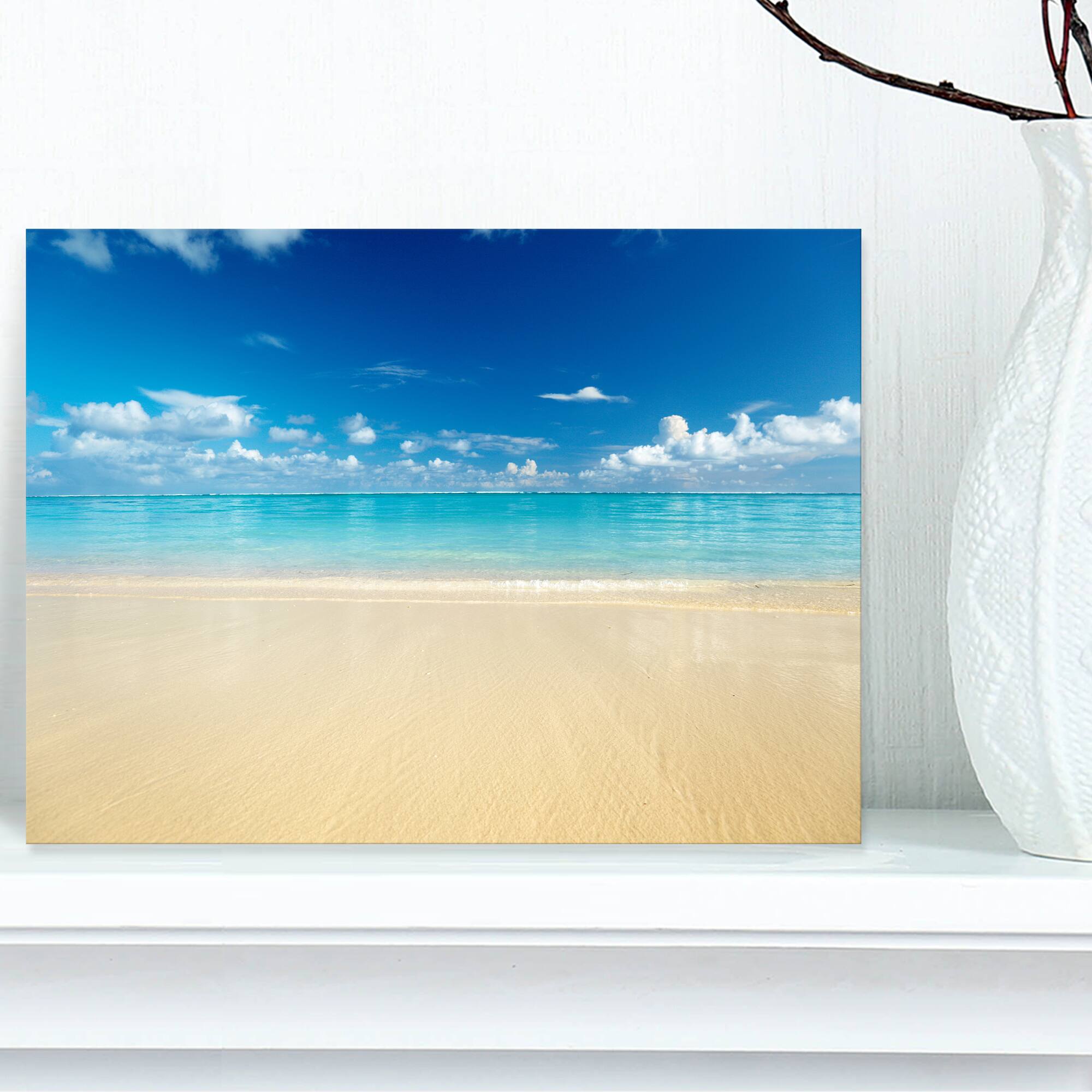 Designart - Sand of Beach in Calm Caribbean Shore - Modern Seascape Canvas Artwork