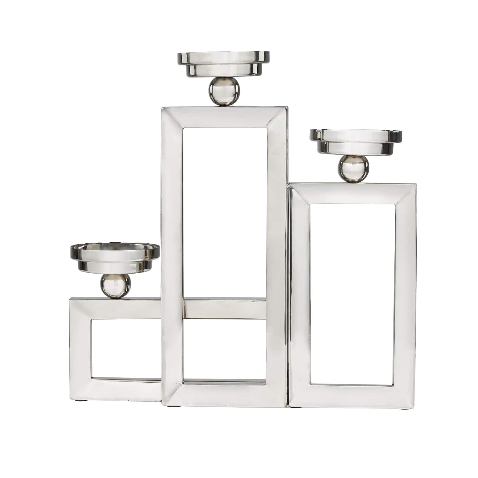 16" Silver Stainless Steel Rectangular Candelabra